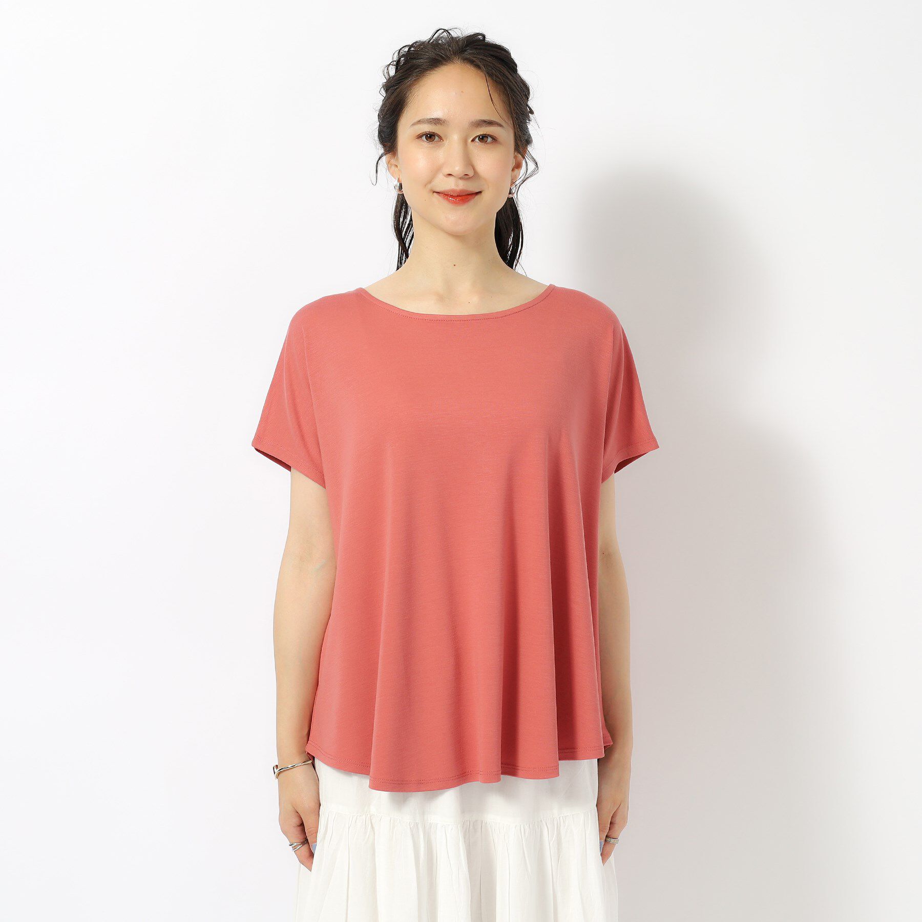 SHOO･LA･RUE「【UV】アウトで決まる とろみラウンドヘム半袖トップス」|Tシャツ・カットソー|