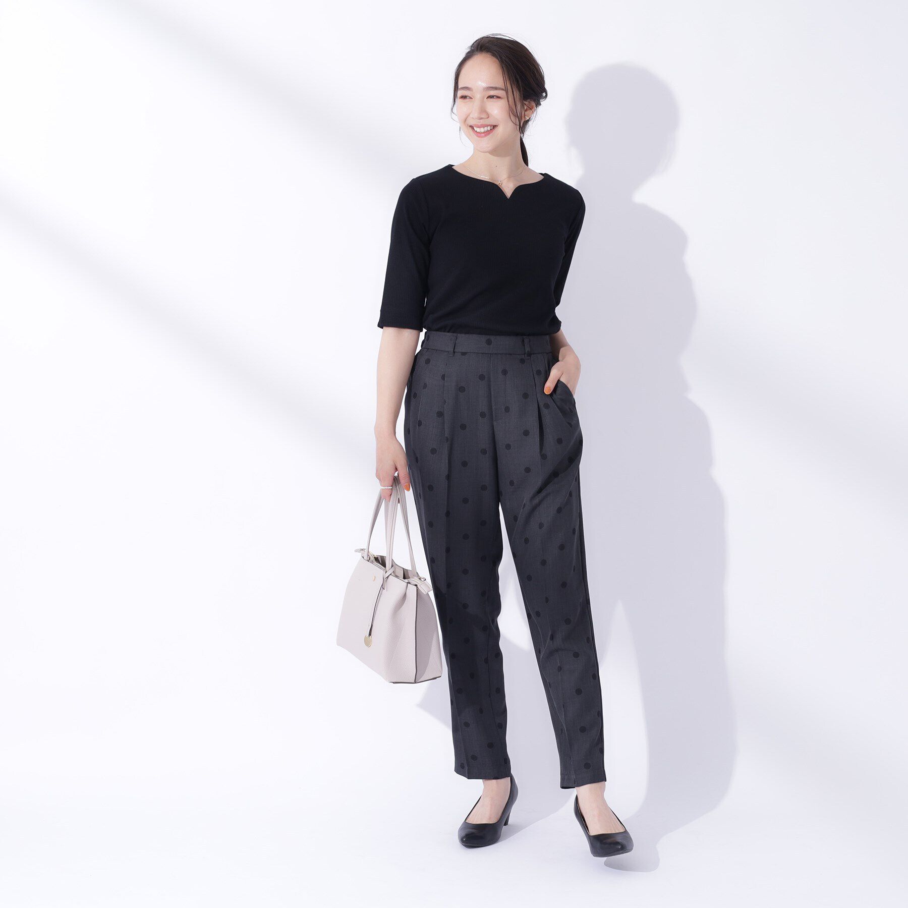 SHOO･LA･RUE「女性らしさをプラスする テレコハートネック 5分袖トップス」|Tシャツ・カットソー|