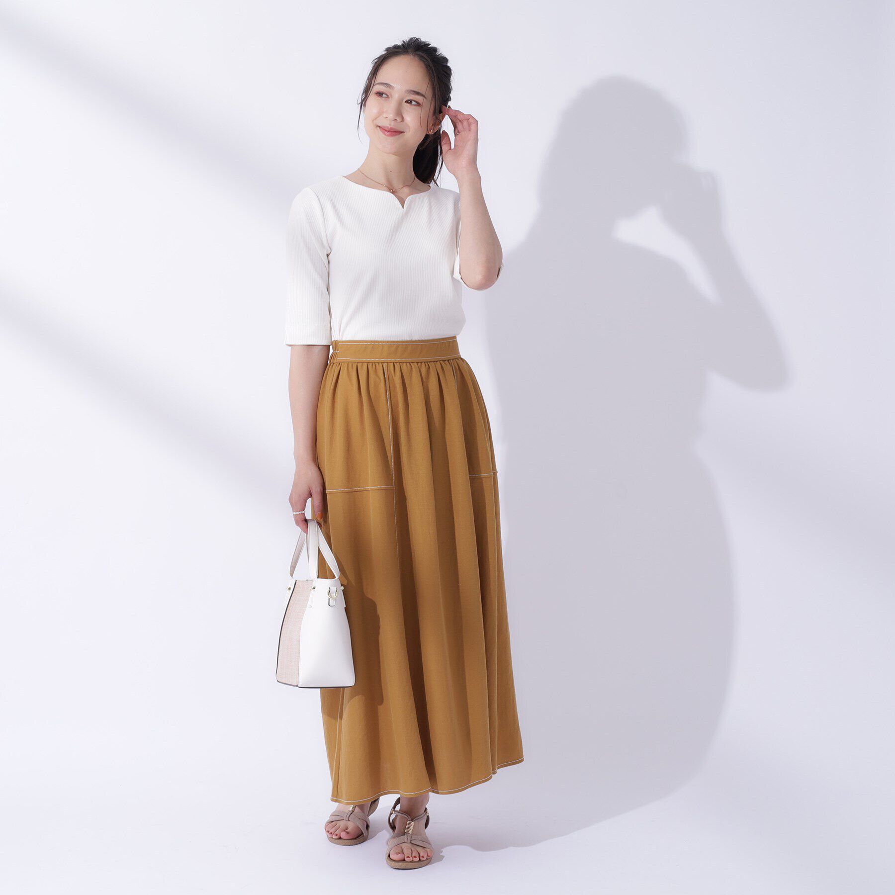 SHOO･LA･RUE「女性らしさをプラスする テレコハートネック 5分袖トップス」|Tシャツ・カットソー|