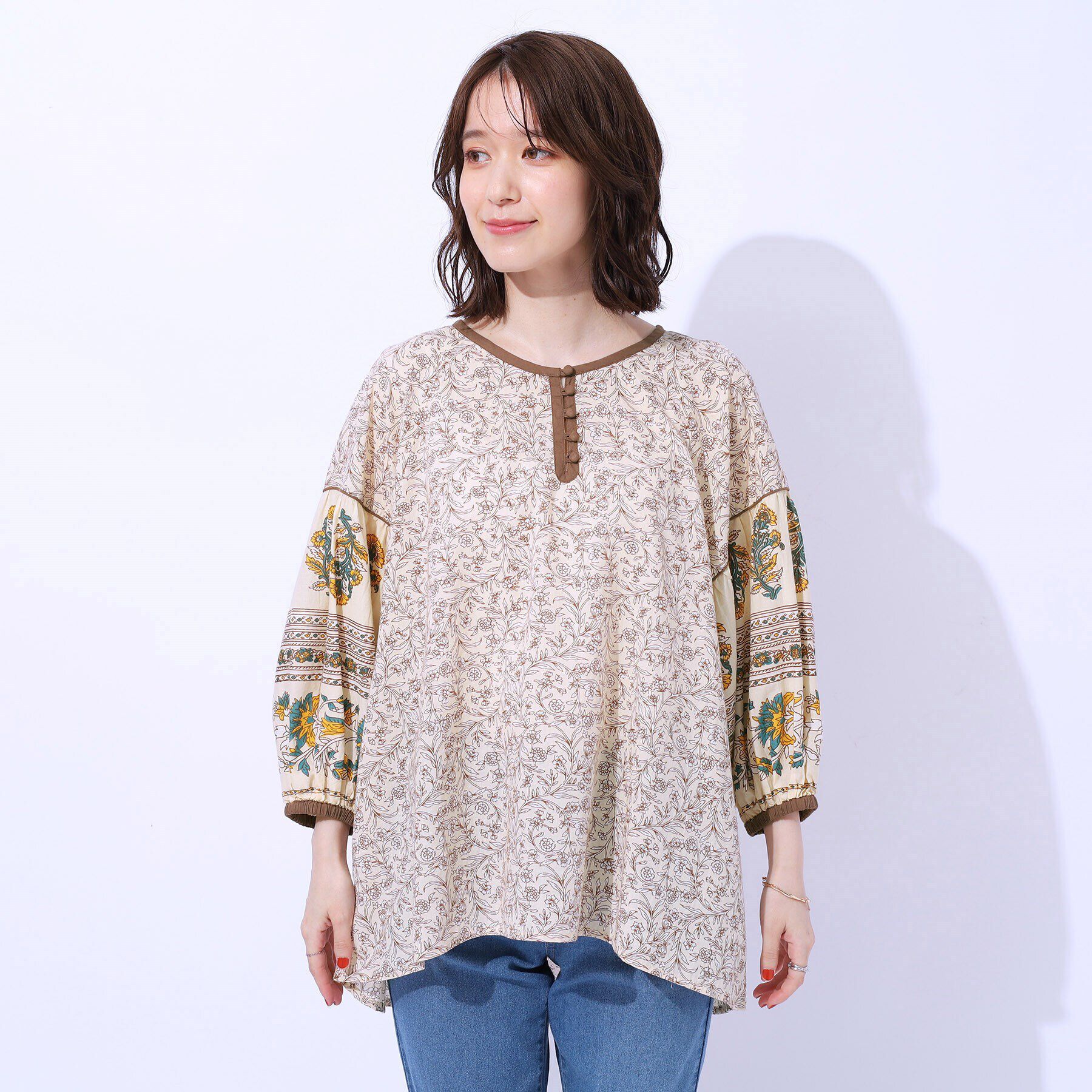 SHOO･LA･RUE「【洗える/インド綿100％】さらり軽やか お袖ボリュームブラウス」|シャツ・ブラウス|