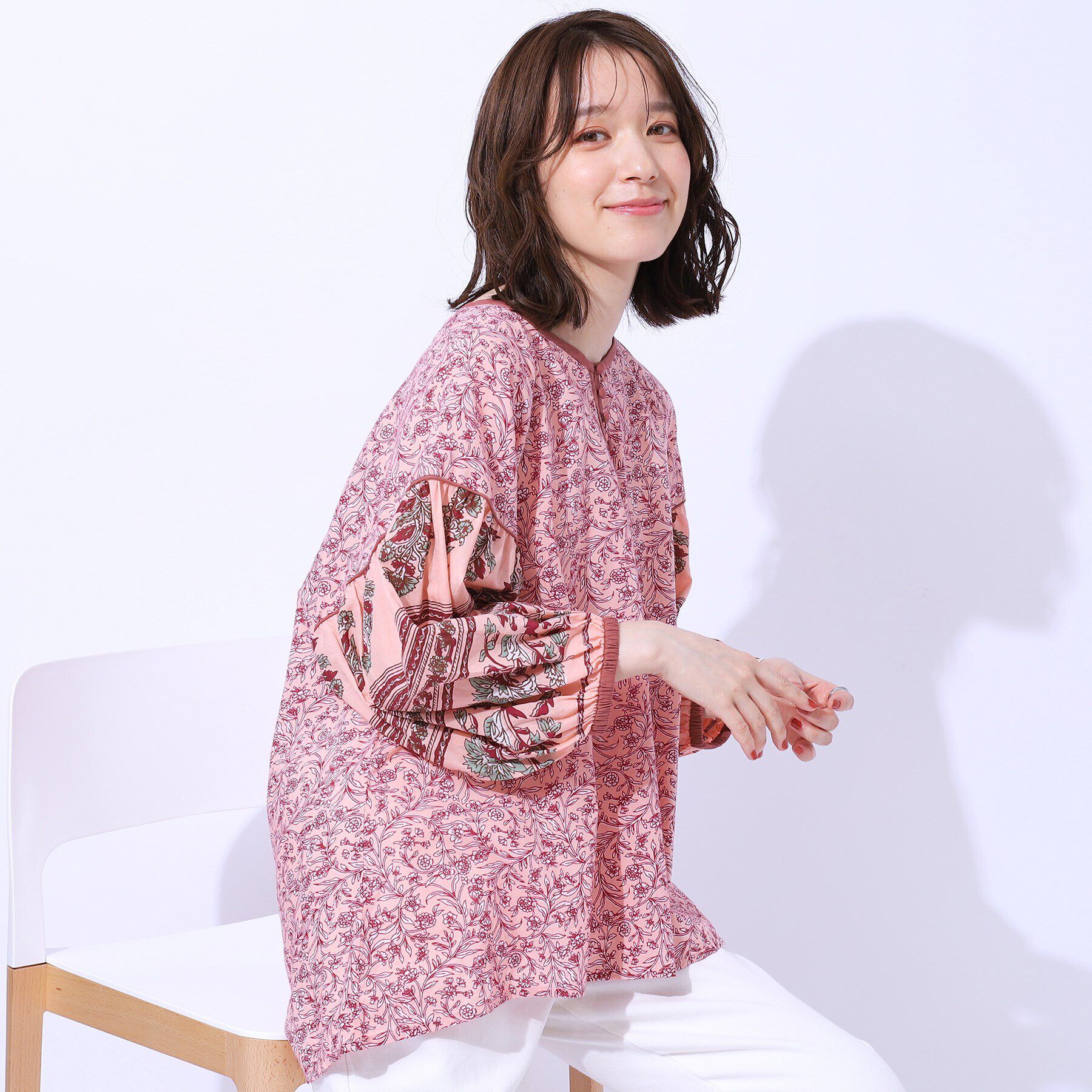 SHOO･LA･RUE「【洗える/インド綿100％】さらり軽やか お袖ボリュームブラウス」|シャツ・ブラウス|ライトピンク(770