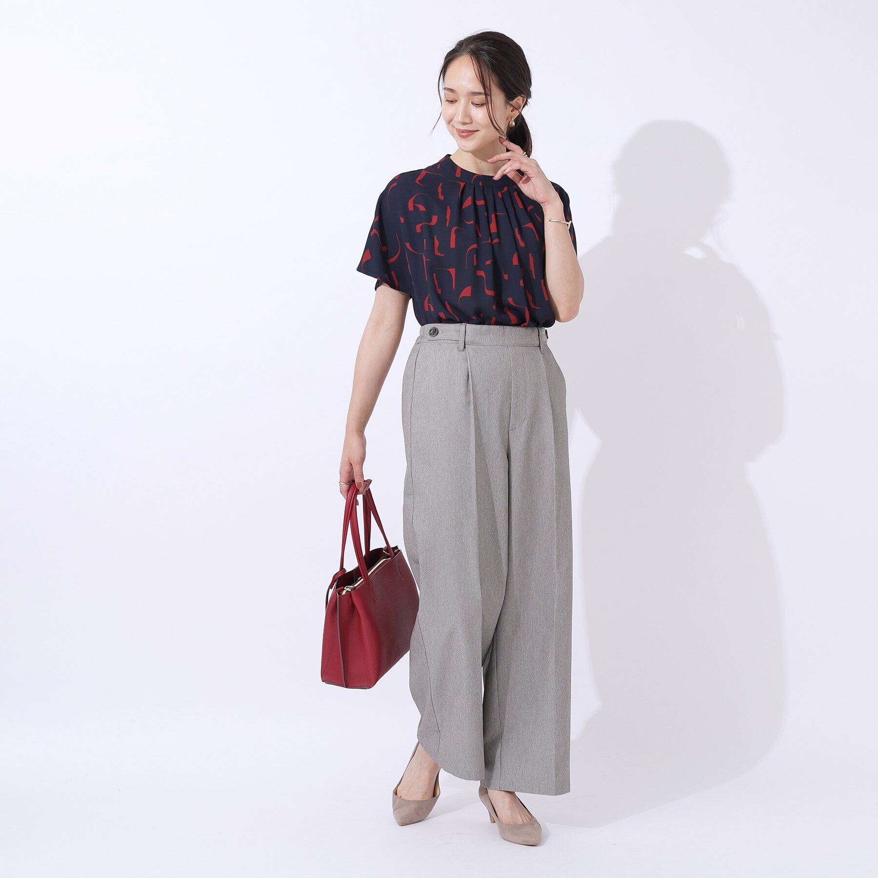 SHOO･LA･RUE「【洗える】周りと差がつく プリントハイネックブラウス」|シャツ・ブラウス|