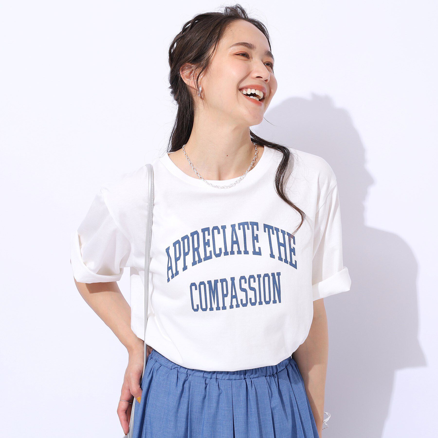 SHOO･LA･RUE「【洗える/綿100%/プチプラ】アウトも決まる ラウンドヘム プリントTシャツ」|Tシャツ・カットソー|ホワイト(301)