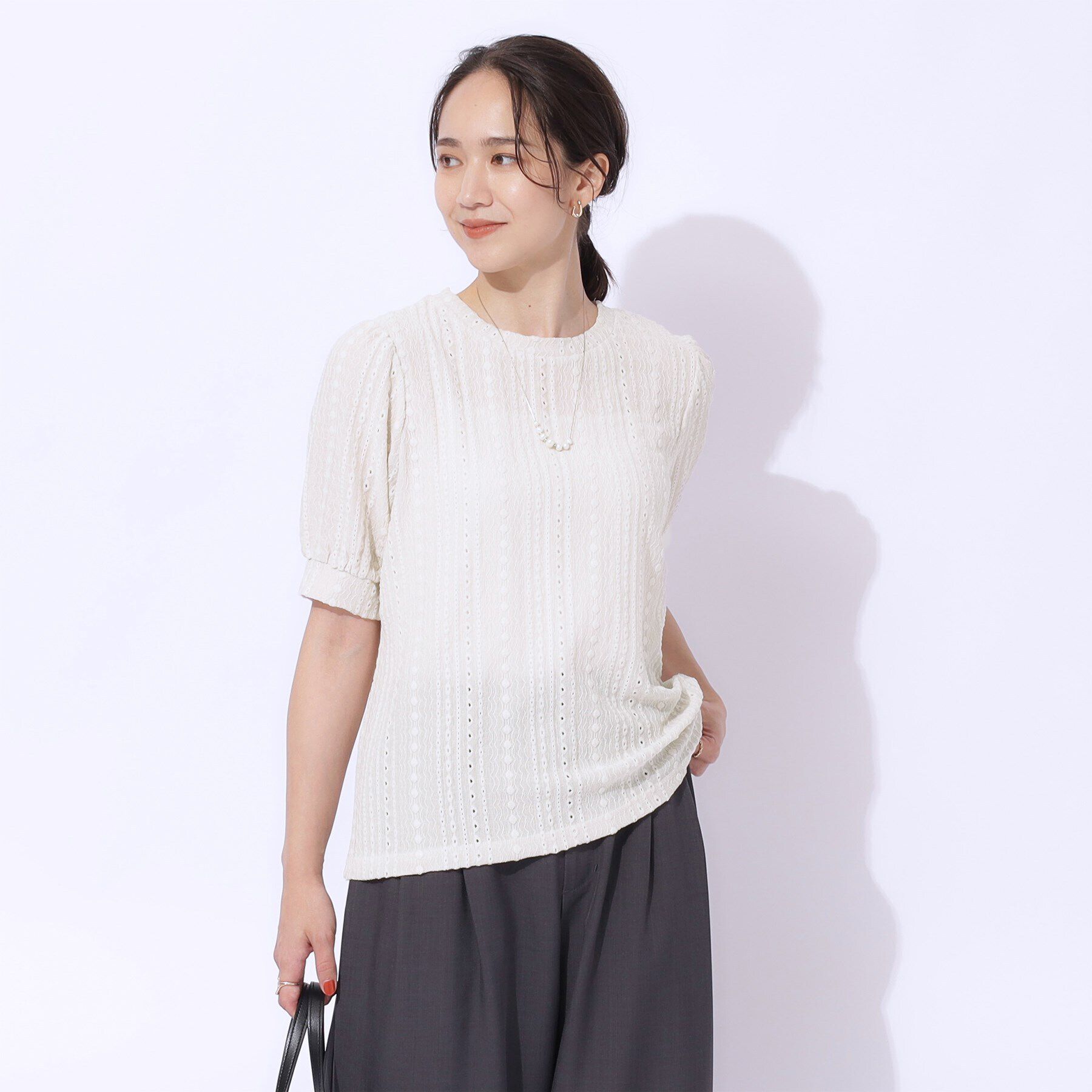 SHOO･LA･RUE「【高レビュー】大人フェミニンな雰囲気漂う　ジャカードレーストップス」|Tシャツ・カットソー|