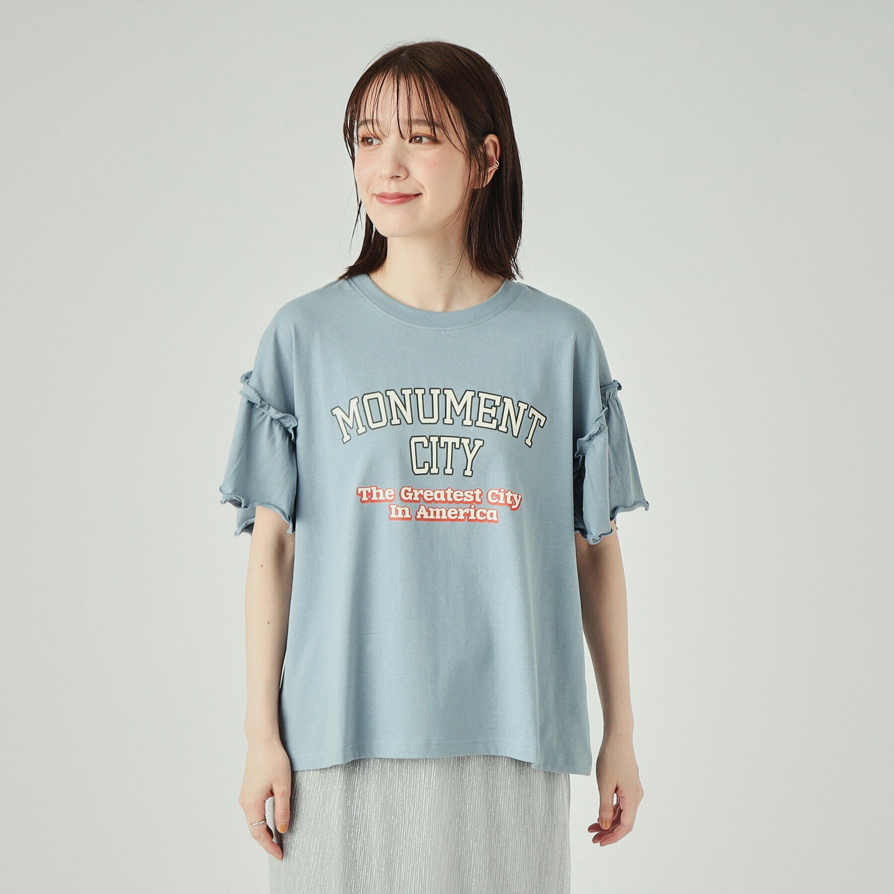 SHOO･LA･RUE「【洗える】ロゴデザインでこなれ見え フリルスリーブTシャツ」|Tシャツ・カットソー|