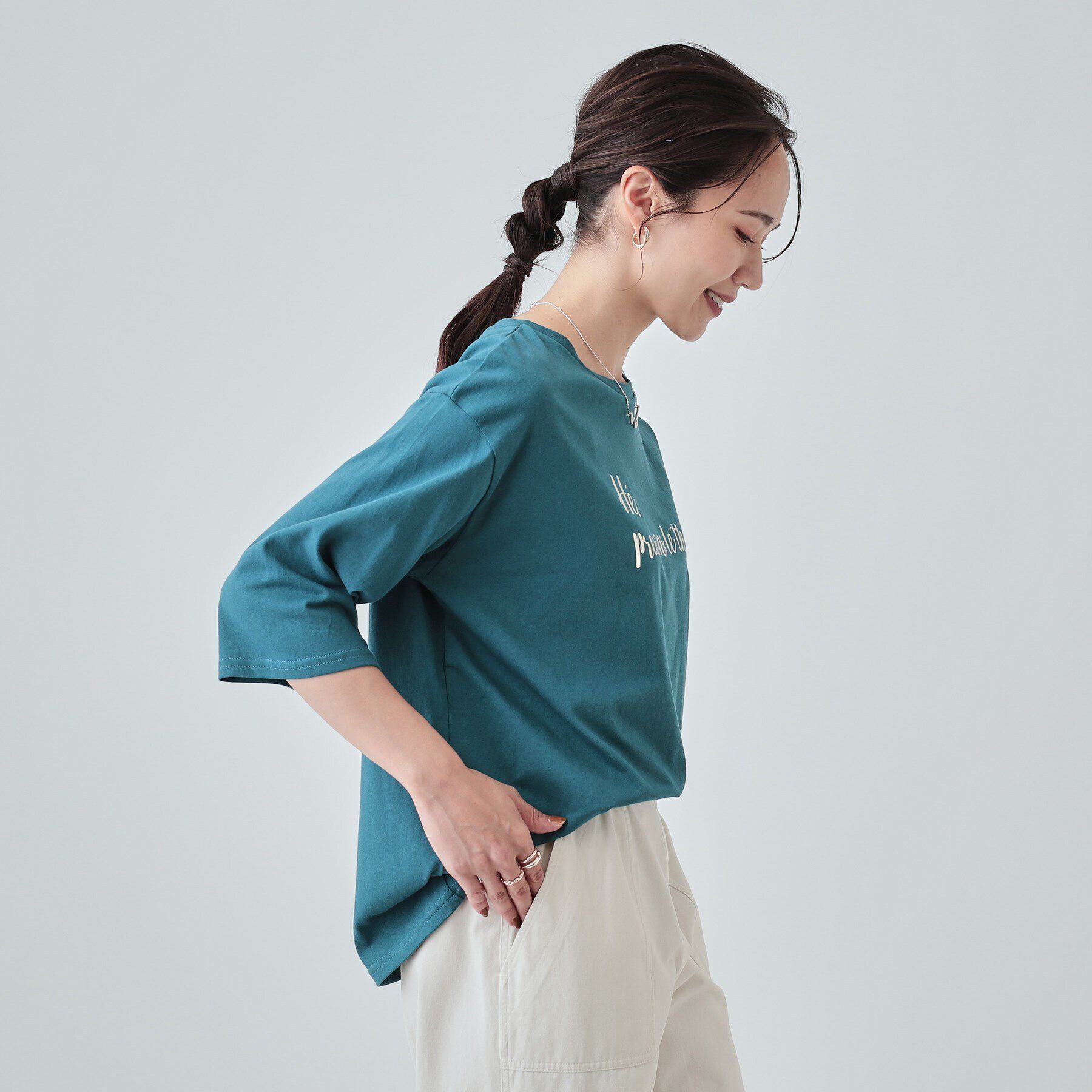 SHOO･LA･RUE「【UV】二の腕カバーにも USAコットンロゴTシャツ」|Tシャツ・カットソー|