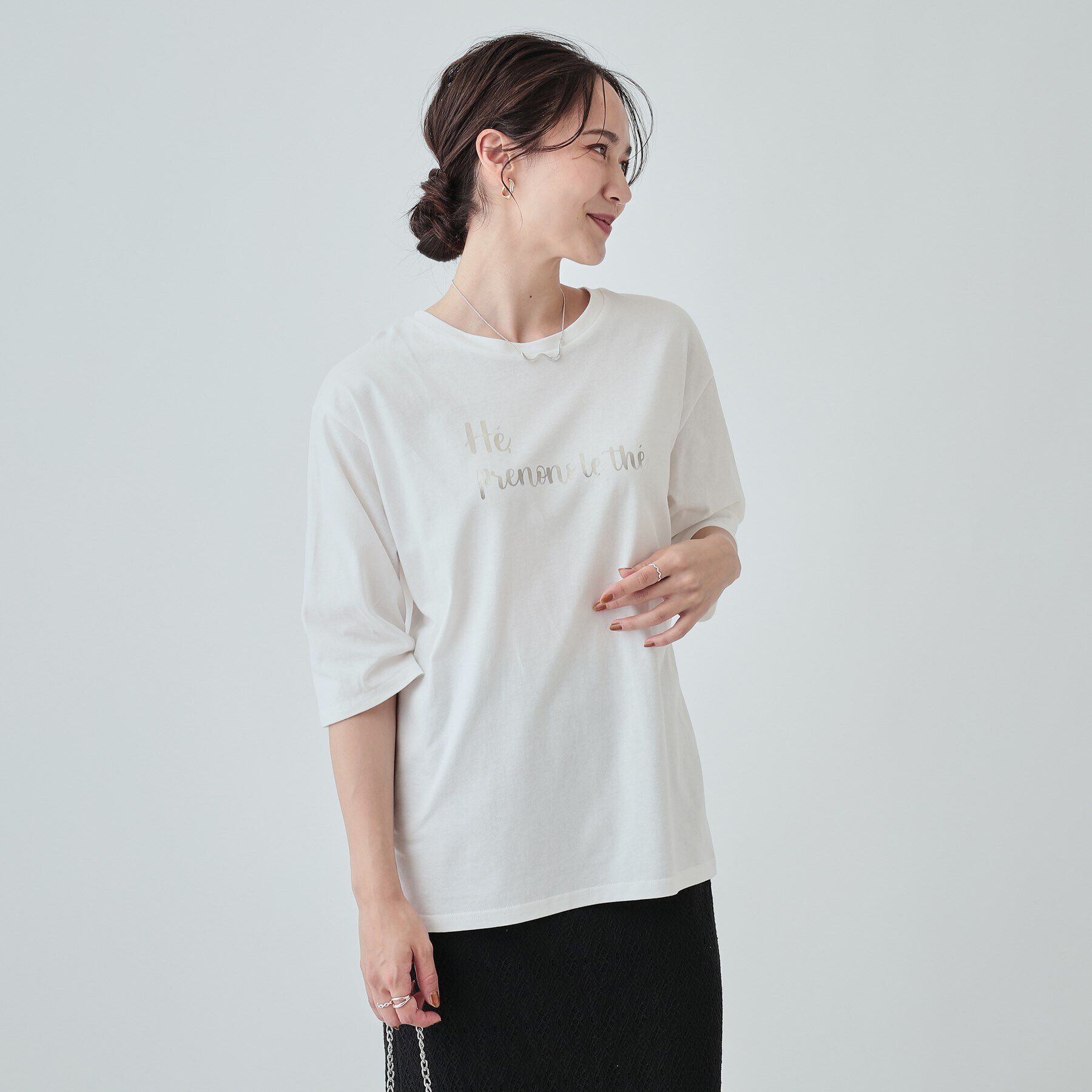 SHOO･LA･RUE「【UV】二の腕カバーにも USAコットンロゴTシャツ」|Tシャツ・カットソー|