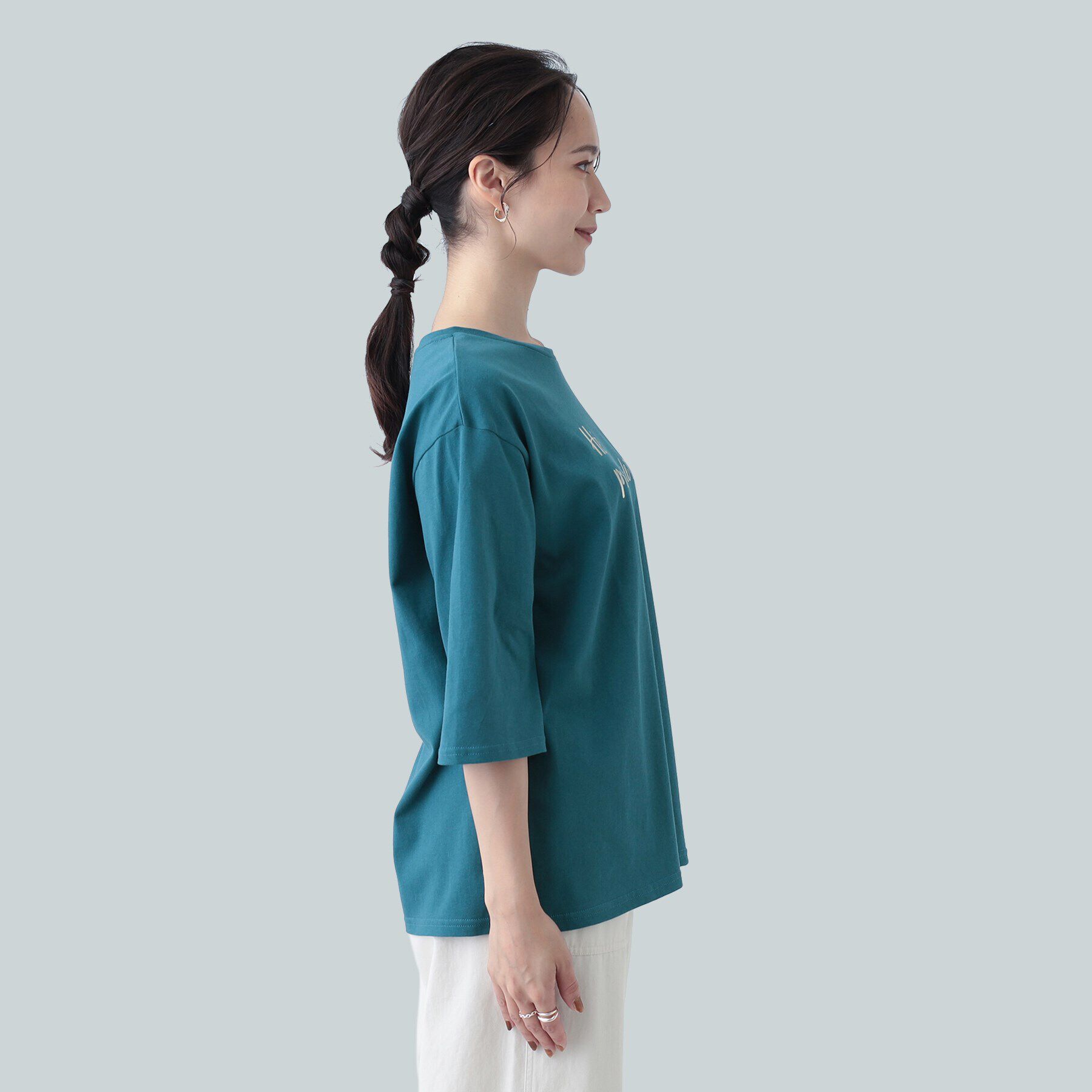 SHOO･LA･RUE「【UV】二の腕カバーにも USAコットンロゴTシャツ」|Tシャツ・カットソー|