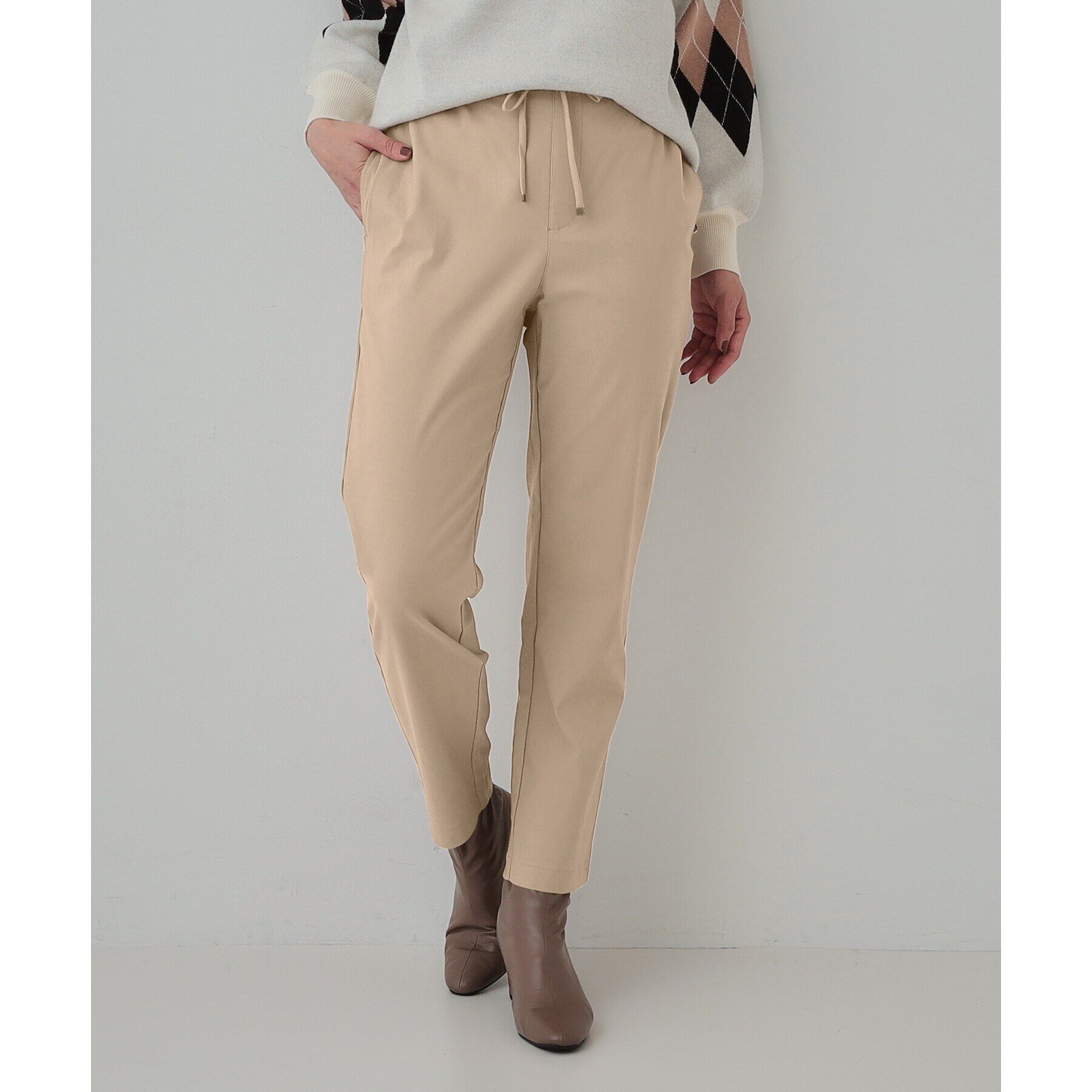 SHOO･LA･RUE「【洗える/SS-3L】あったか裏起毛 ストレッチ テーパードパンツ」|その他|モカブラウン(042