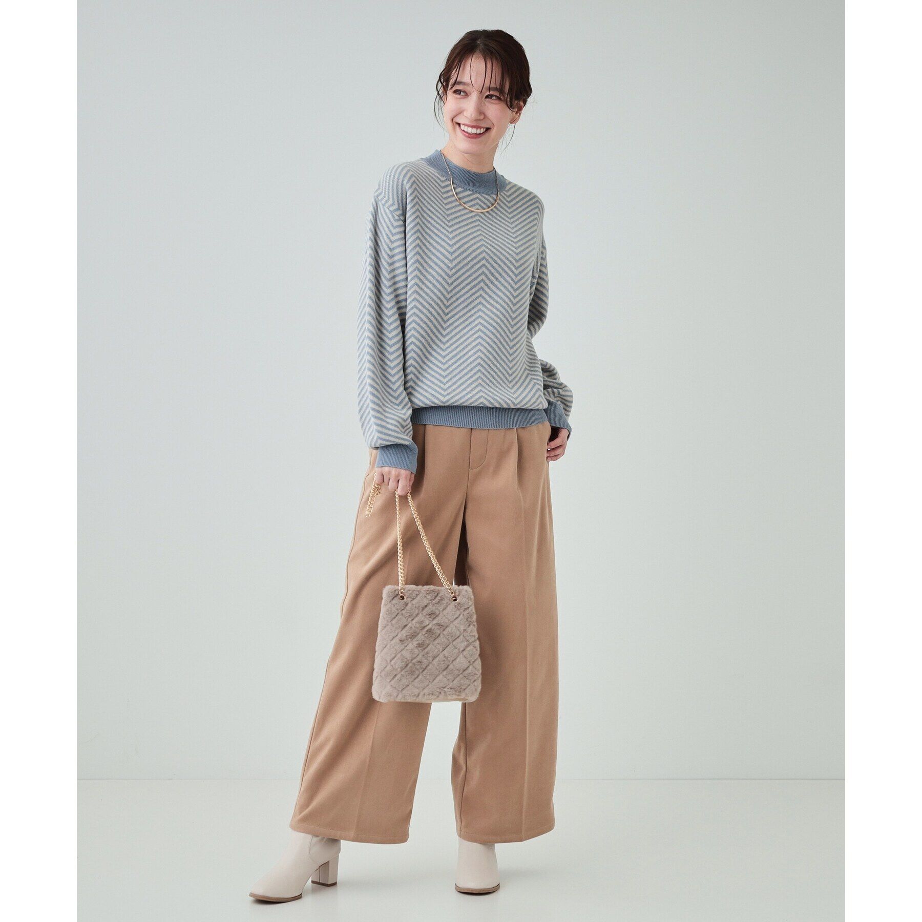 SHOO･LA･RUE「【S-LL/洗える/毛玉レス】クラシカルな柄が目を惹く プチハイネックニット」|ニット・セーター|