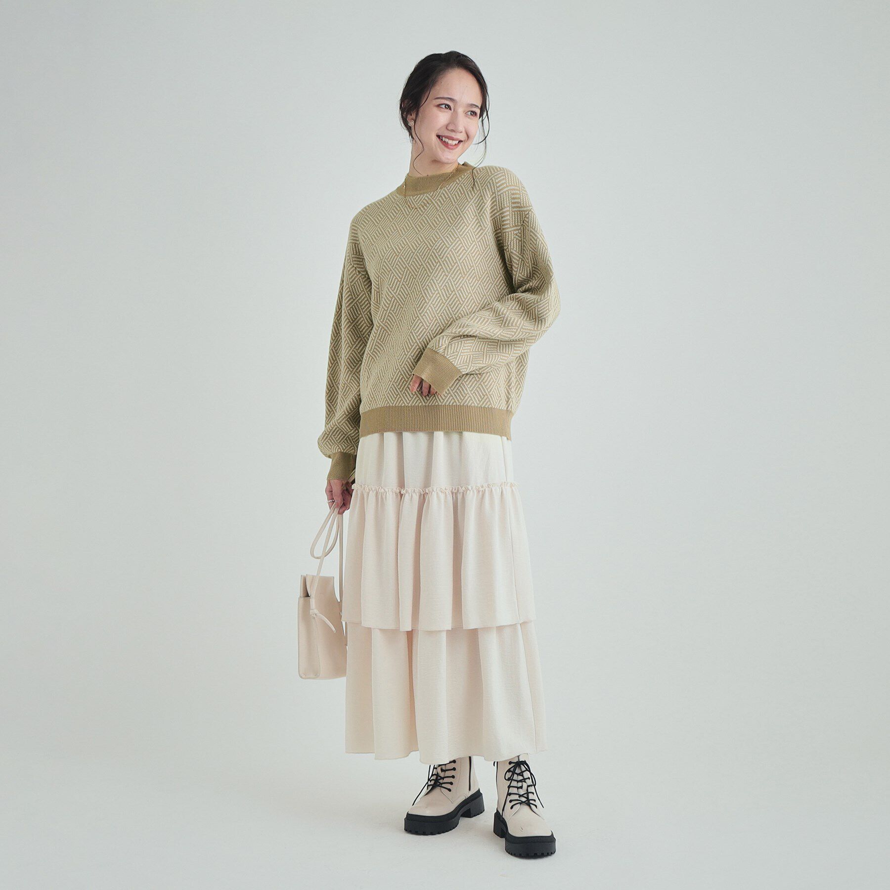 SHOO･LA･RUE「【S-LL/洗える/毛玉レス】クラシカルな柄が目を惹く プチハイネックニット」|ニット・セーター|