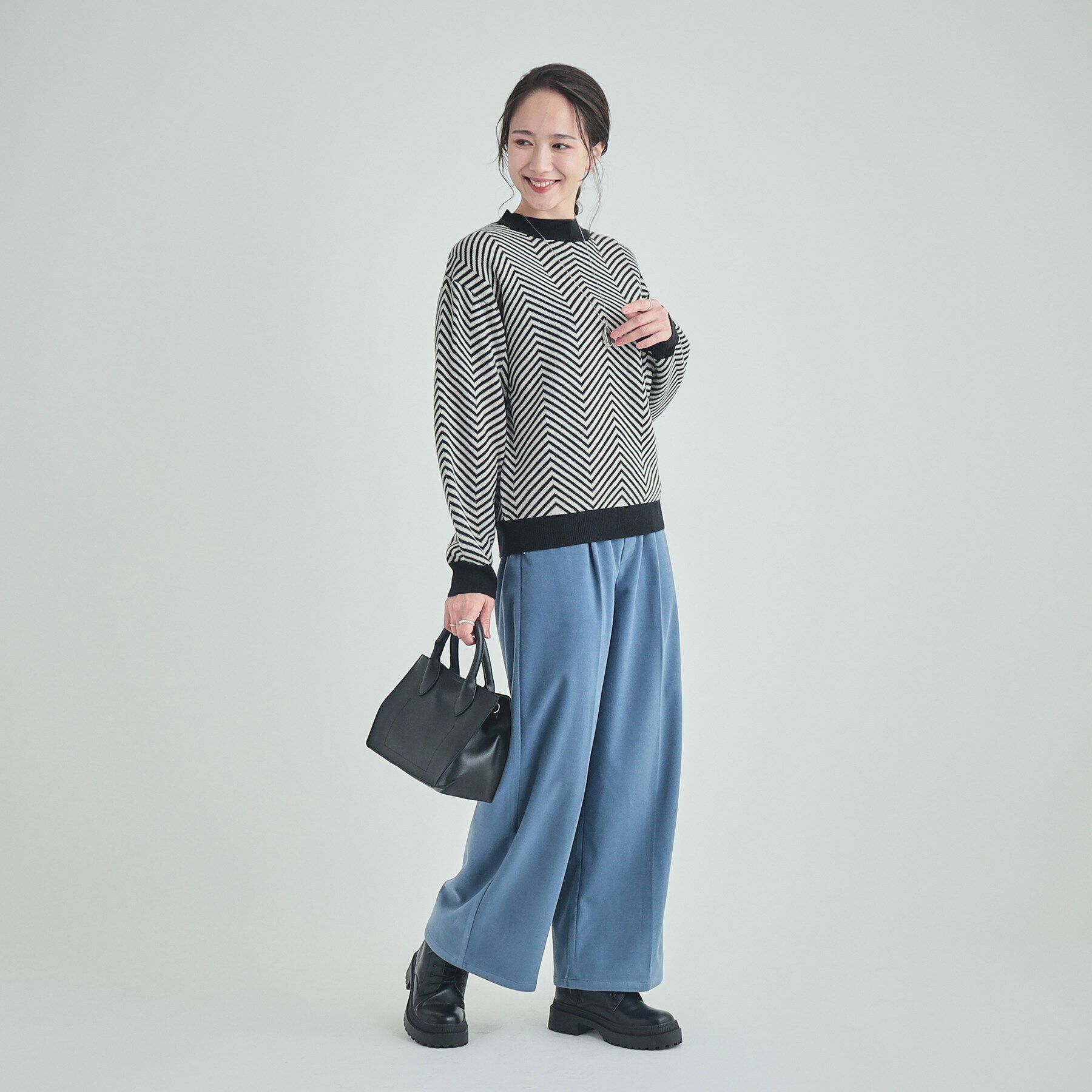 SHOO･LA･RUE「【S-LL/洗える/毛玉レス】クラシカルな柄が目を惹く プチハイネックニット」|ニット・セーター|