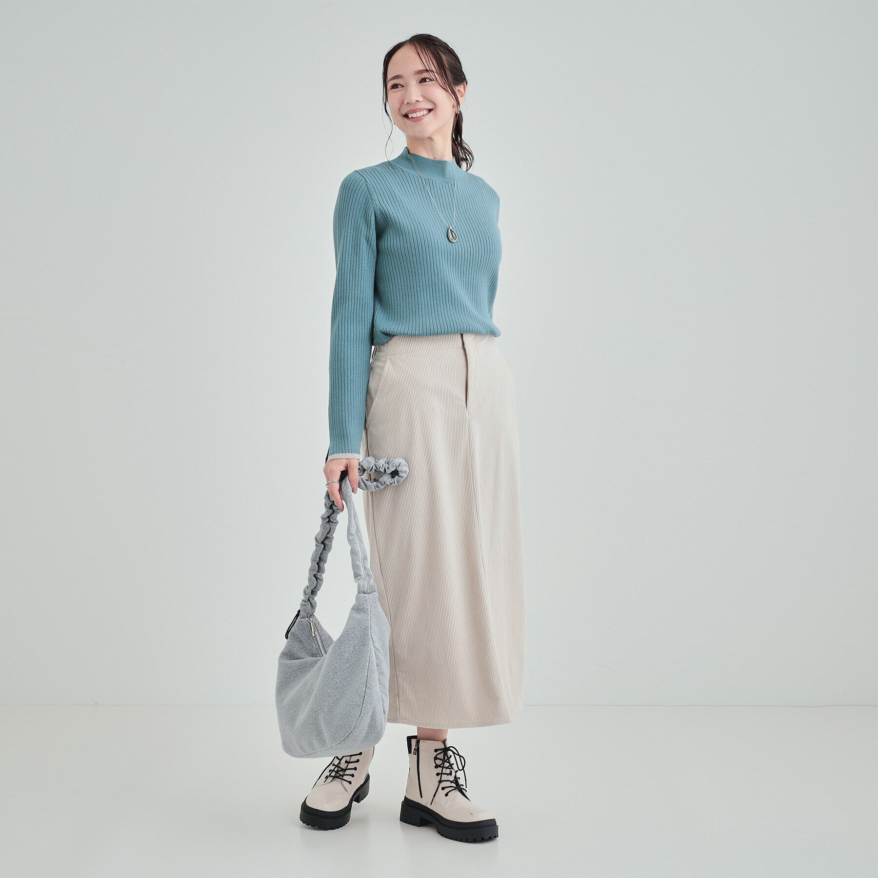 SHOO･LA･RUE「【洗える】1枚でこなれ見え 配色ライン リブハイネックニット」|ニット・セーター|