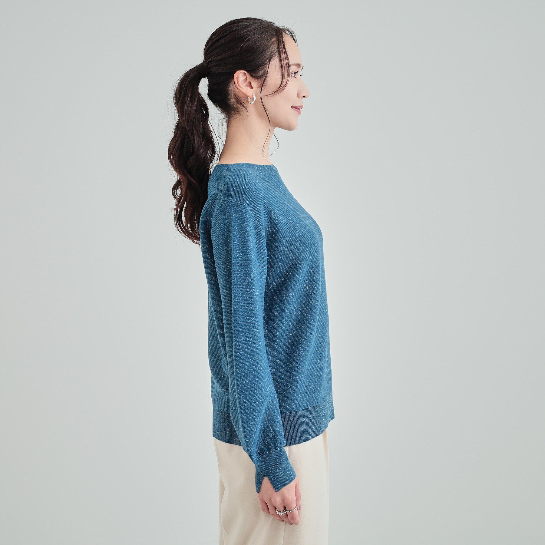 SHOO･LA･RUE「【高レビュー/S-LL】大人のきらめき ボートネック ラメニット」|ニット・セーター|