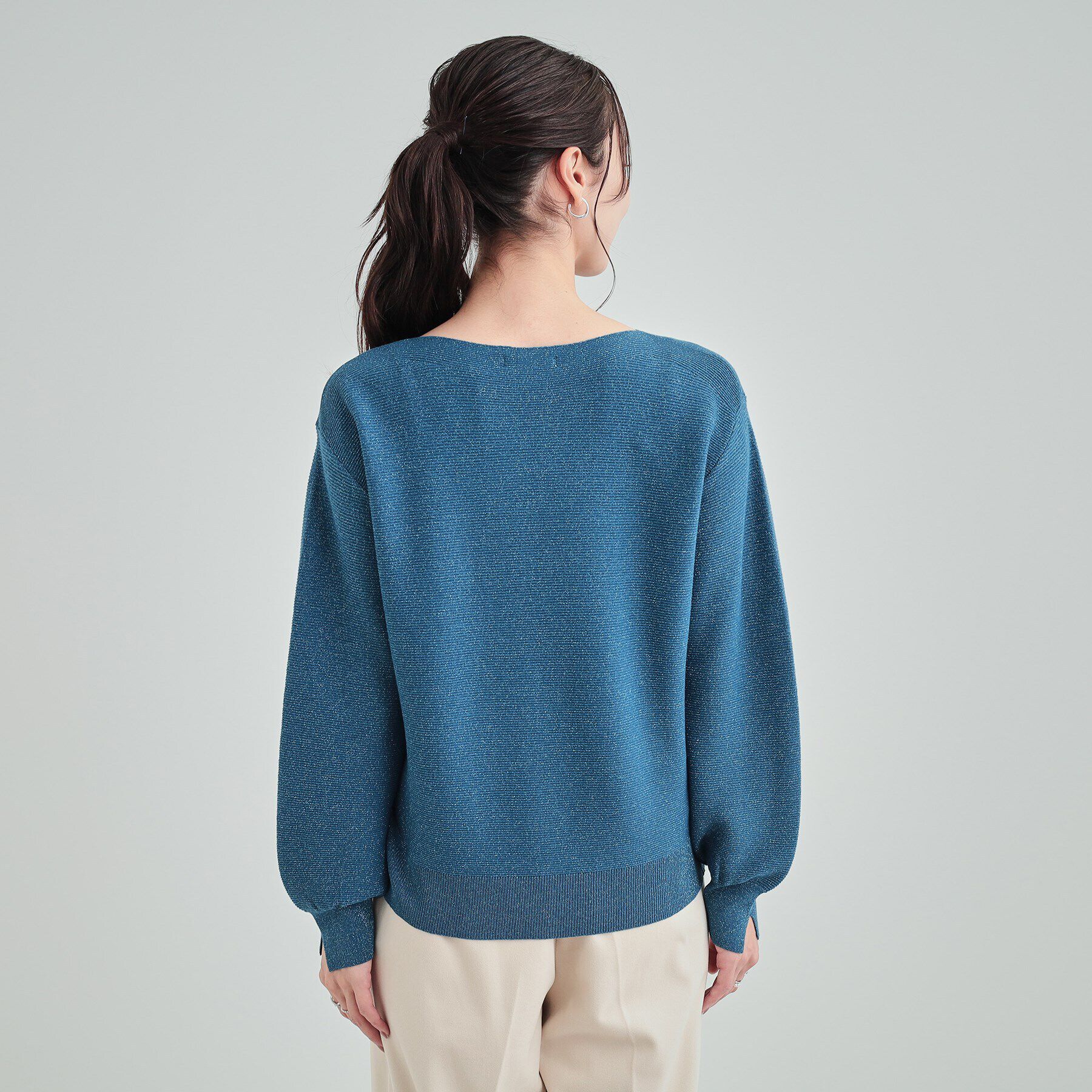 SHOO･LA･RUE「【高レビュー/S-LL】大人のきらめき ボートネック ラメニット」|ニット・セーター|