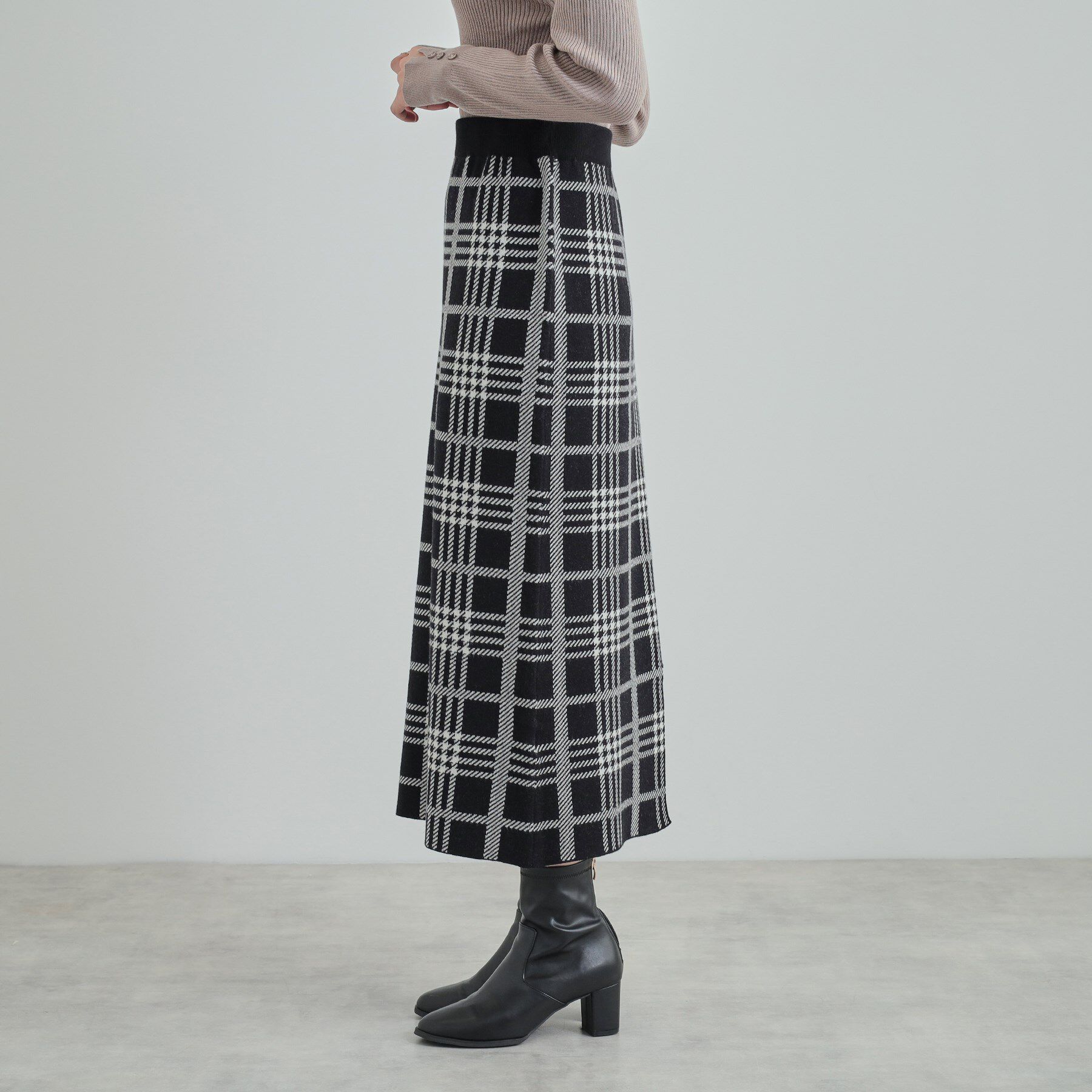 SHOO･LA･RUE「【高レビュー/洗える/セットアップ可】 着る度うっとり もちもちチェック柄ニットナロースカート」|スカート|