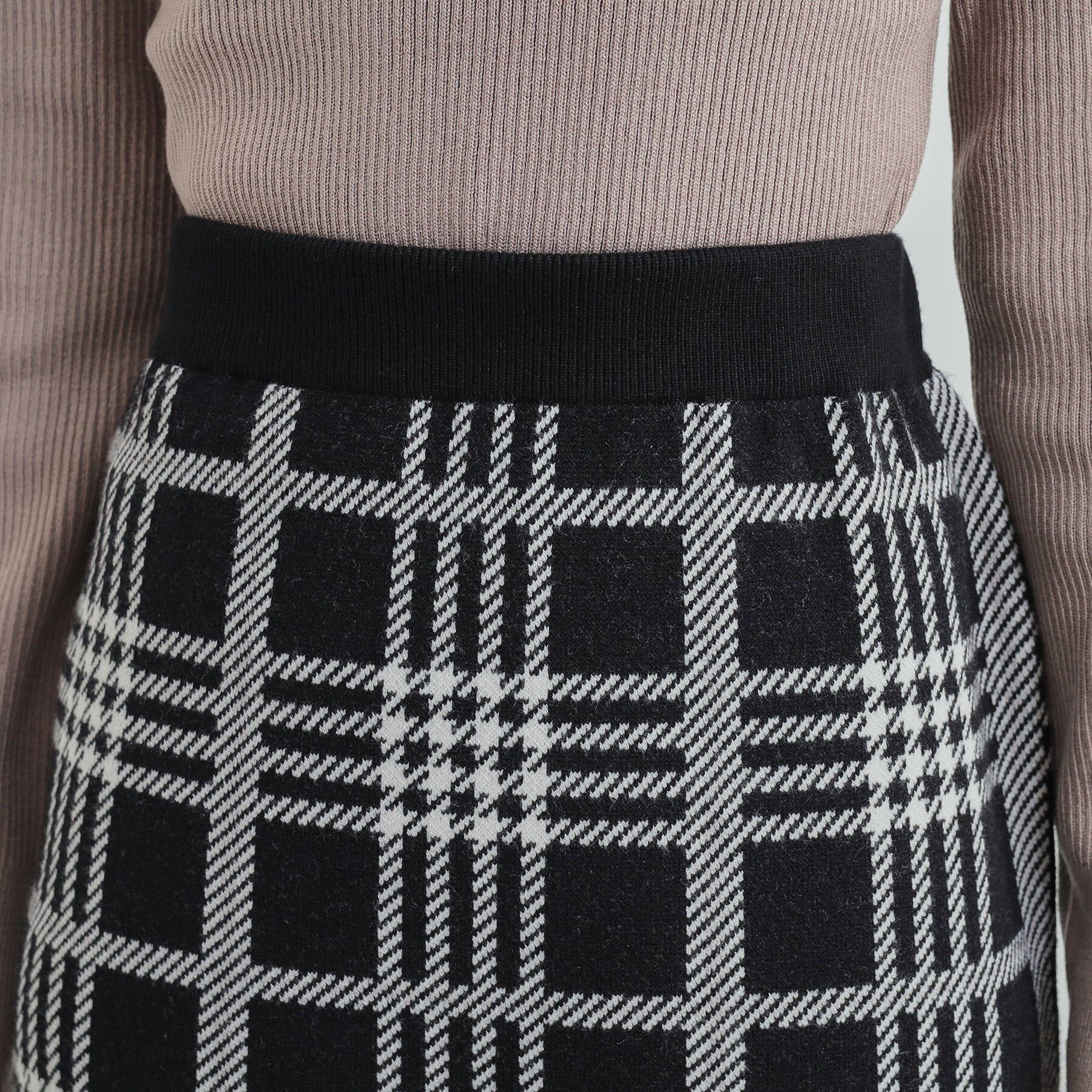 SHOO･LA･RUE「【高レビュー/洗える/セットアップ可】 着る度うっとり もちもちチェック柄ニットナロースカート」|スカート|