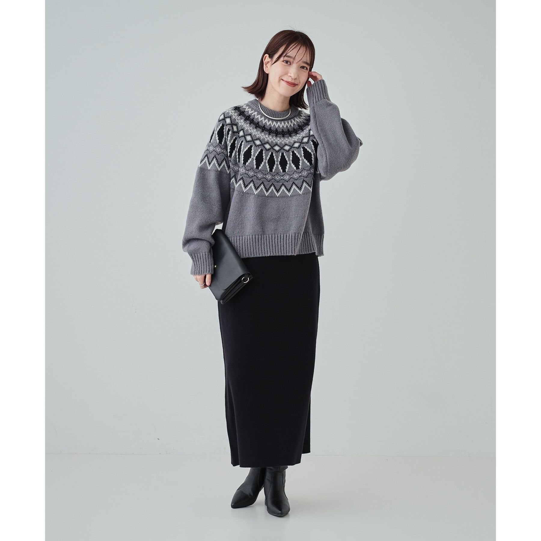 SHOO･LA･RUE「【高レビュー/洗える/セットアップ可】 着る度うっとり もちもちチェック柄ニットナロースカート」|スカート|