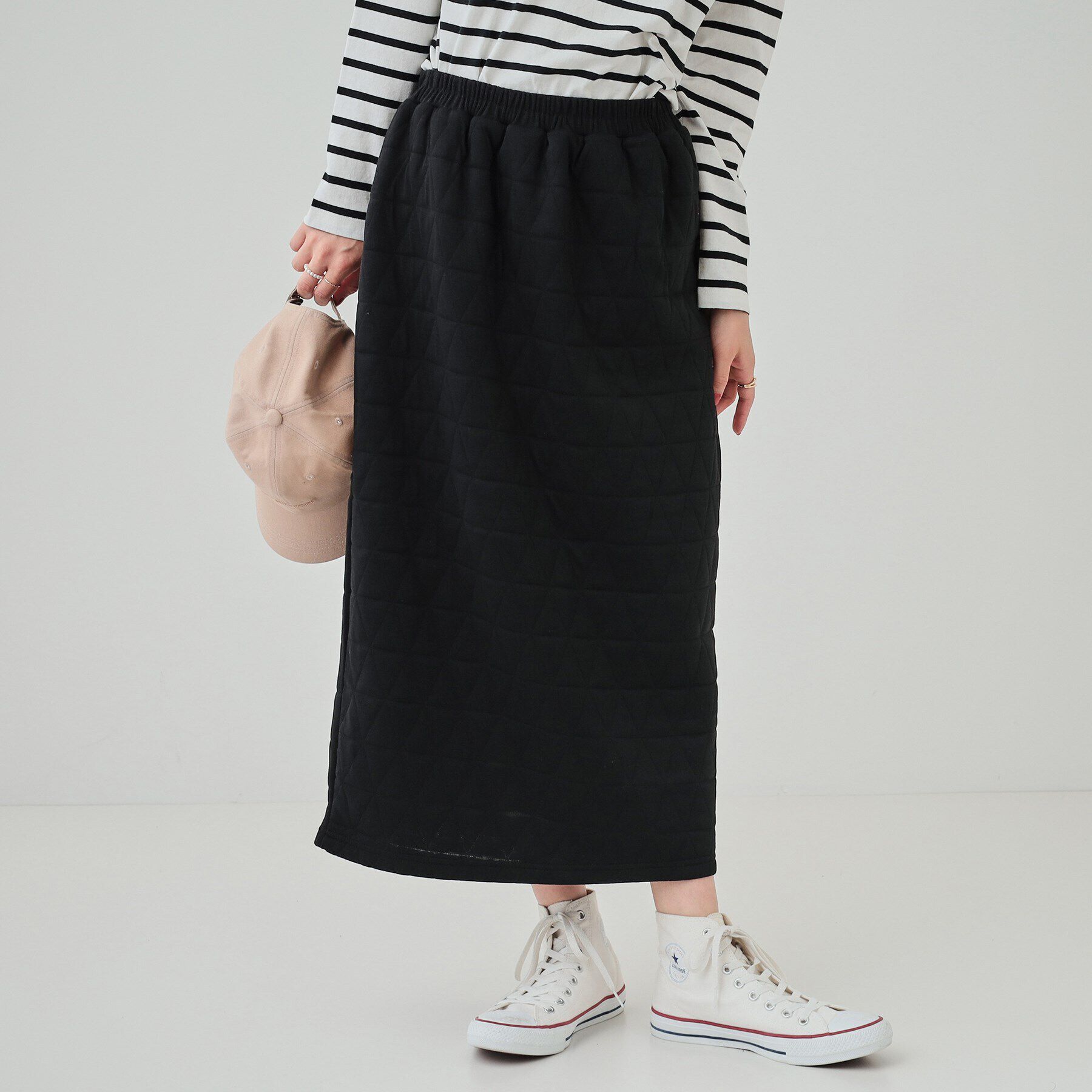 SHOO･LA･RUE「【セットアップ可】キルトナロースカート」|スカート|ブラック(019)