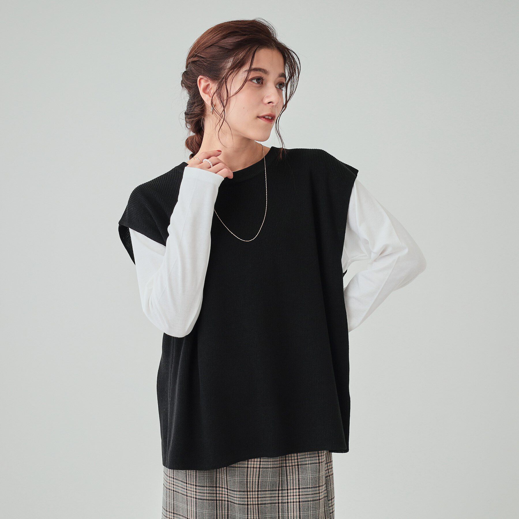 SHOO･LA･RUE「【S-LL/2点セット】後ろ姿も抜かりなく バックリボンニットベスト＋ロンT」|その他|