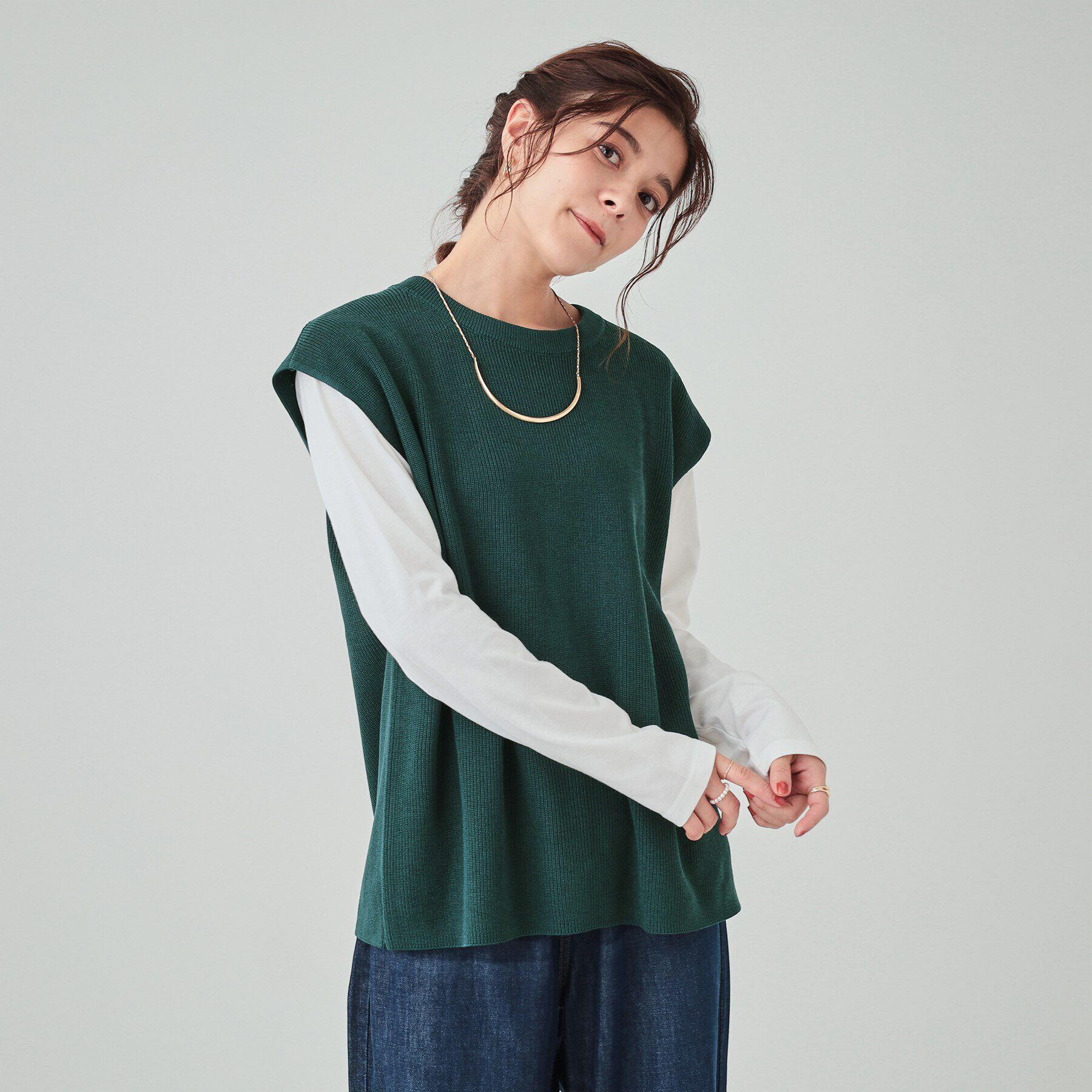 SHOO･LA･RUE「【S-LL/2点セット】後ろ姿も抜かりなく バックリボンニットベスト＋ロンT」|その他|