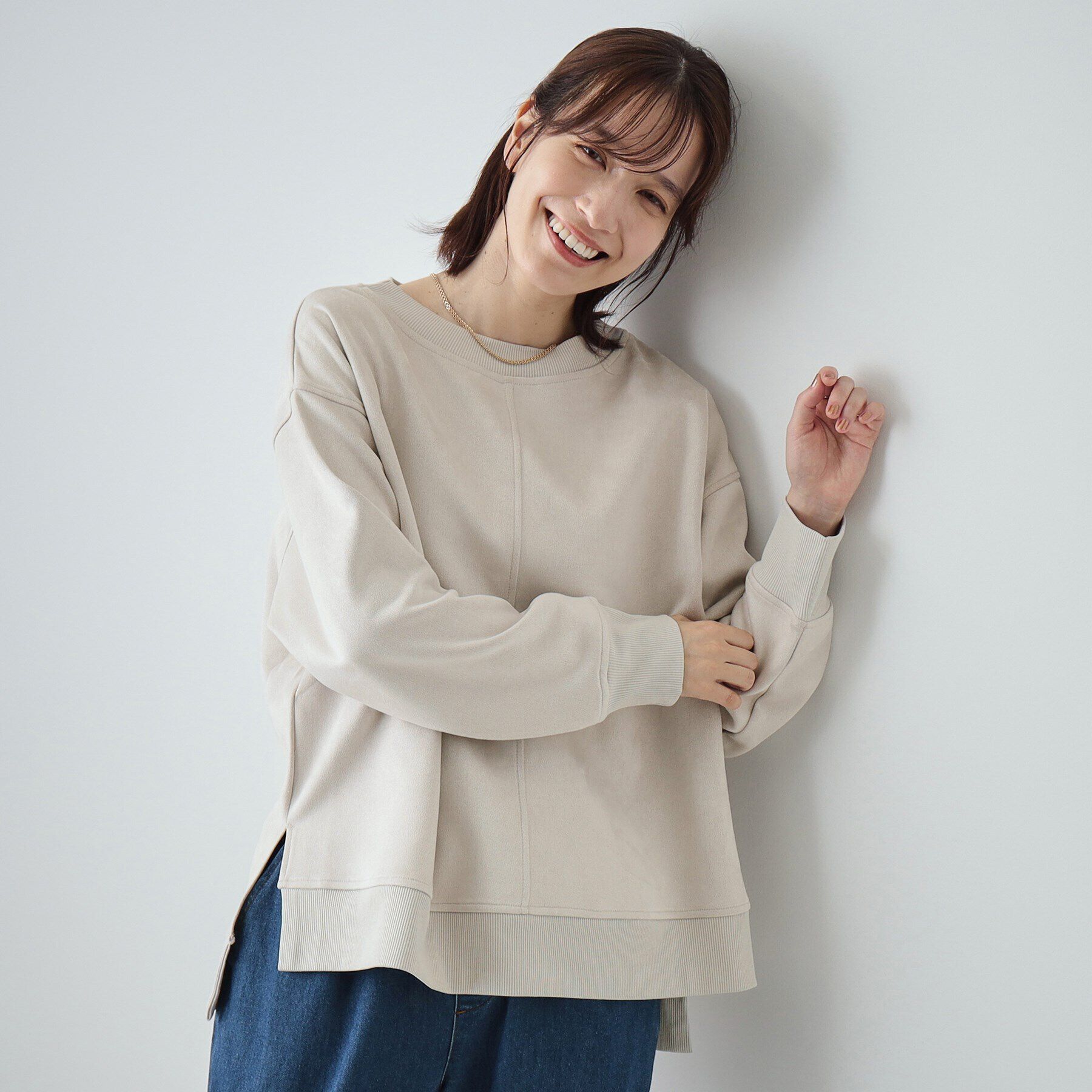 SHOO･LA･RUE「【S-LL】なめらかスエード調トップス」|Tシャツ・カットソー|アイボリー(004)