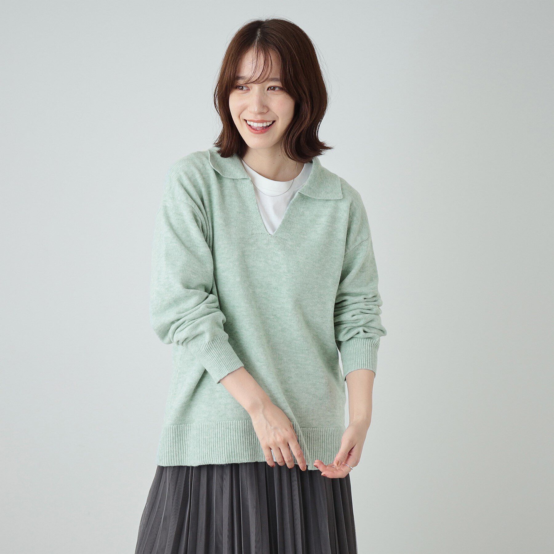 SHOO･LA･RUE「【S－LL】スキッパー衿付きニット」|ニット・セーター|