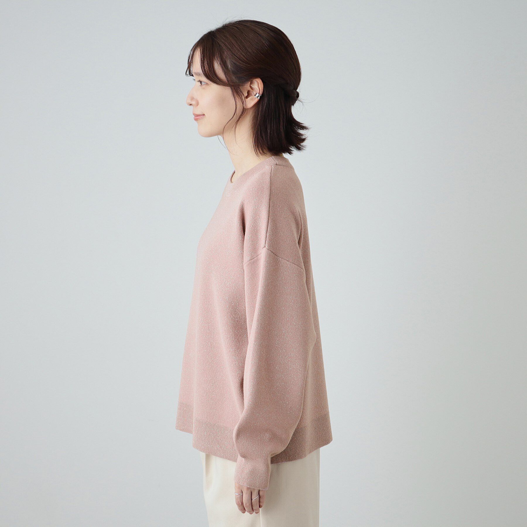 SHOO･LA･RUE「【洗える/S-LL】シンプルながら華やか ラメ入りスウェットライクニット」|ニット・セーター|