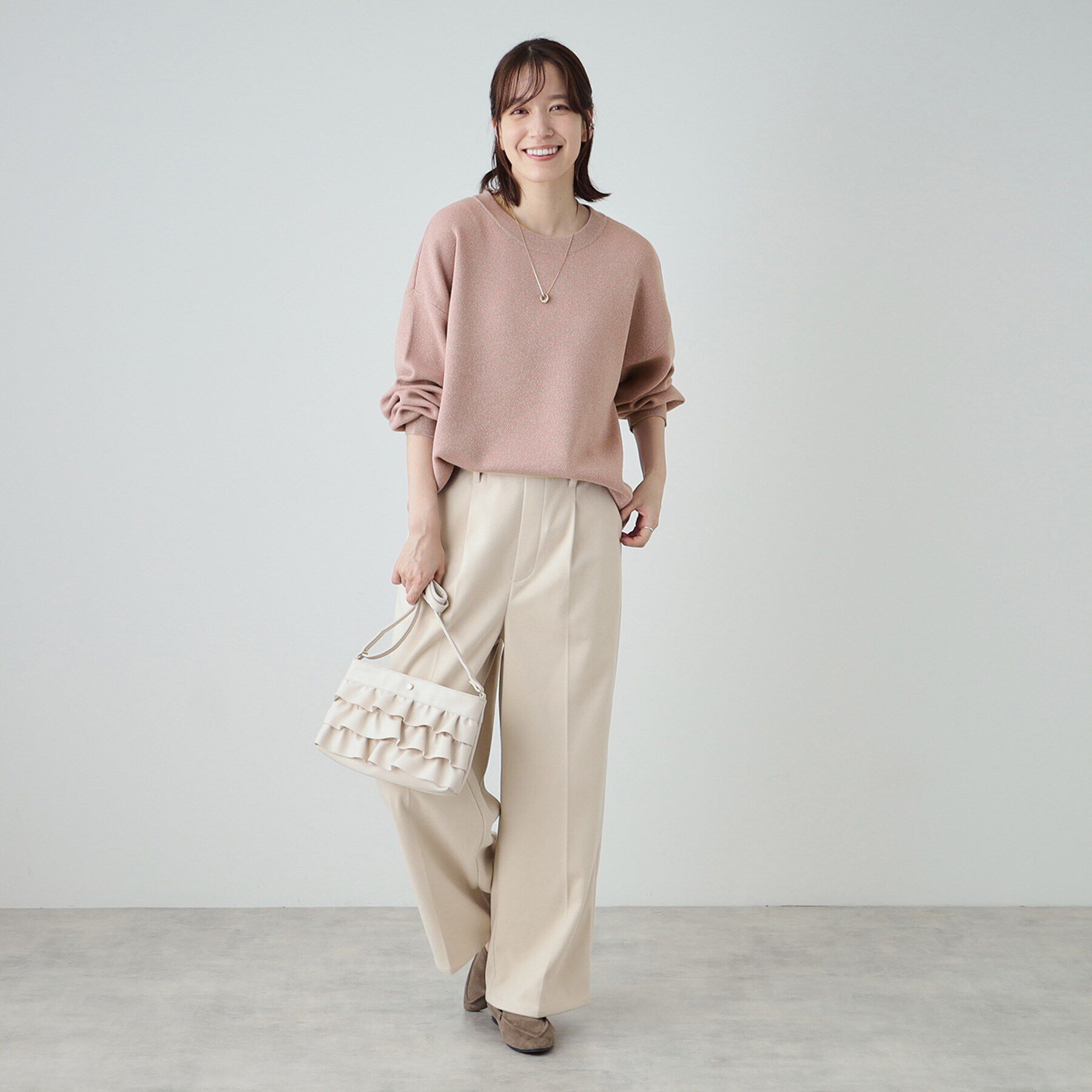 SHOO･LA･RUE「【洗える/S-LL】シンプルながら華やか ラメ入りスウェットライクニット」|ニット・セーター|