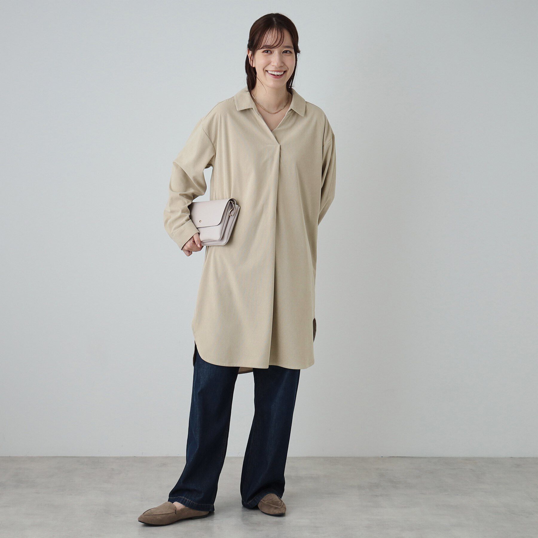 SHOO･LA･RUE「【洗える/S-LL/体型カバー】大人の上品カジュアル コーデュロイ スキッパーチュニック」|チュニック|