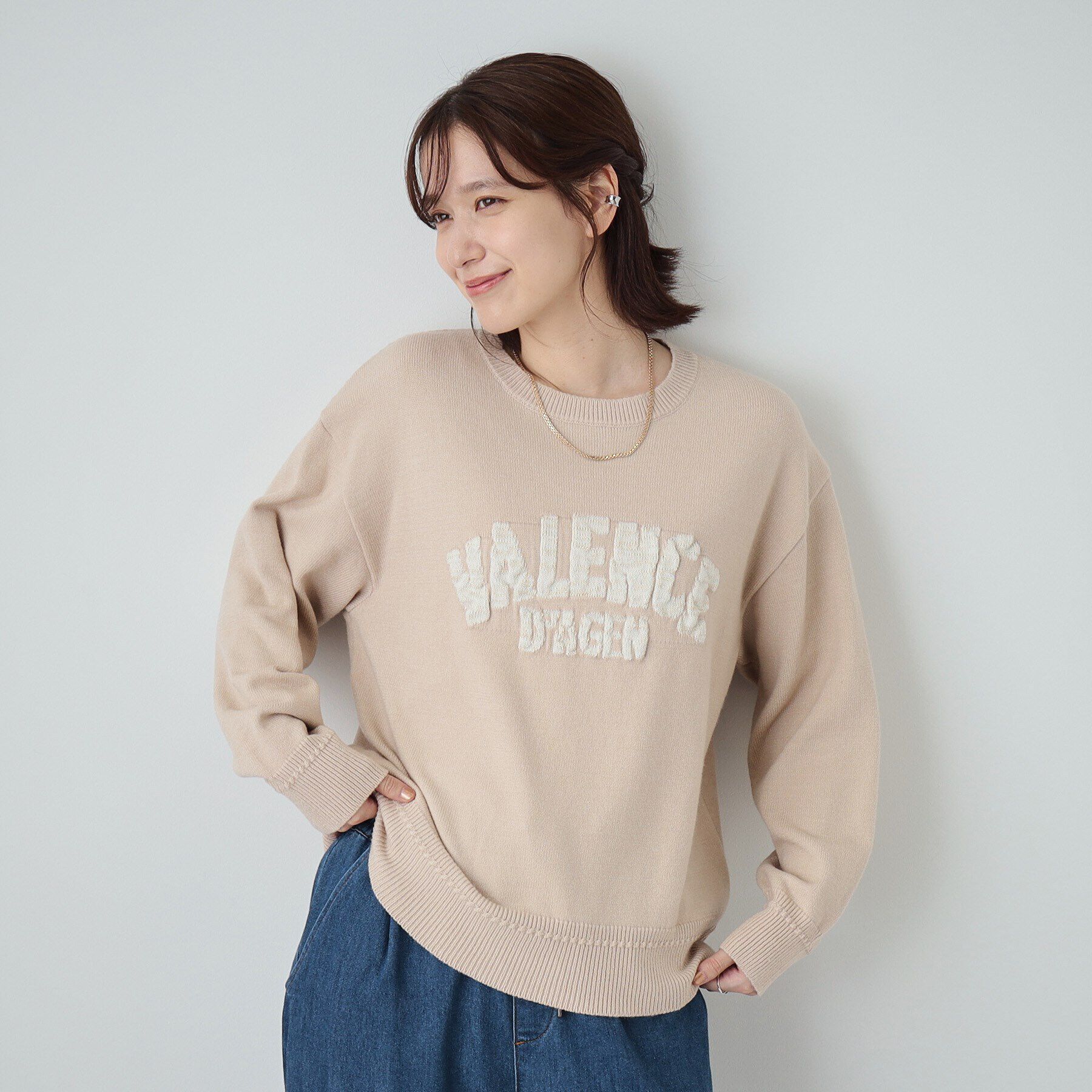 SHOO･LA･RUE「【静電気軽減/洗える/S-LL】もちもち ふっくらロゴニット」|ニット・セーター|