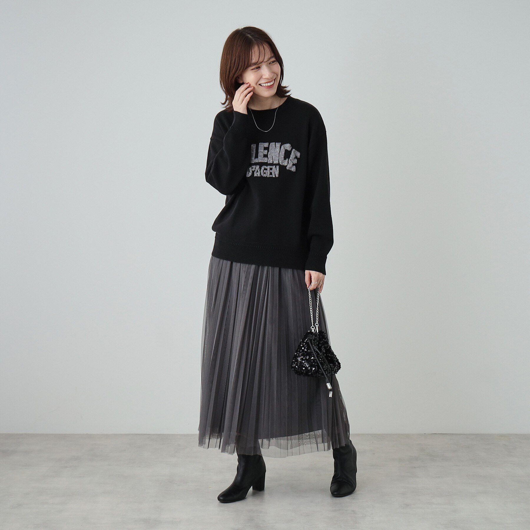 SHOO･LA･RUE「【静電気軽減/洗える/S-LL】もちもち ふっくらロゴニット」|ニット・セーター|