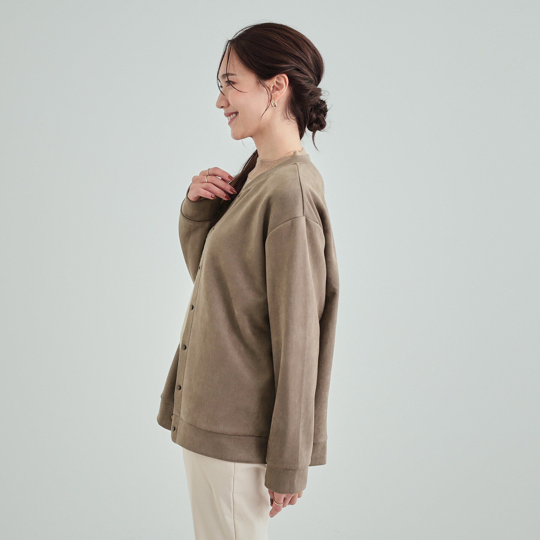 SHOO･LA･RUE「【S-LL】ゆったりと軽やかに やわらかスエード調カーディガン」|カーディガン|