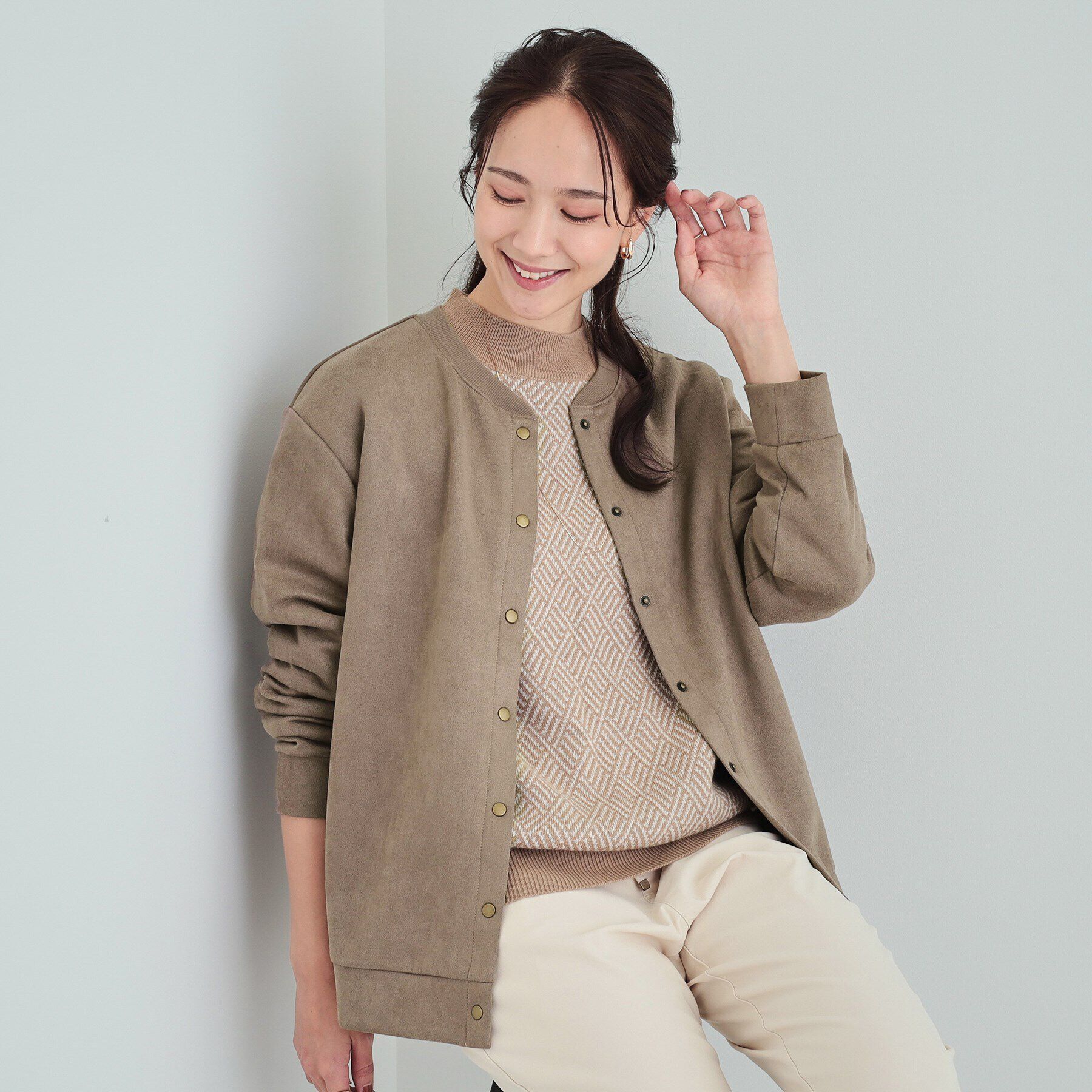 SHOO･LA･RUE「【S-LL】ゆったりと軽やかに やわらかスエード調カーディガン」|カーディガン|モカブラウン(042