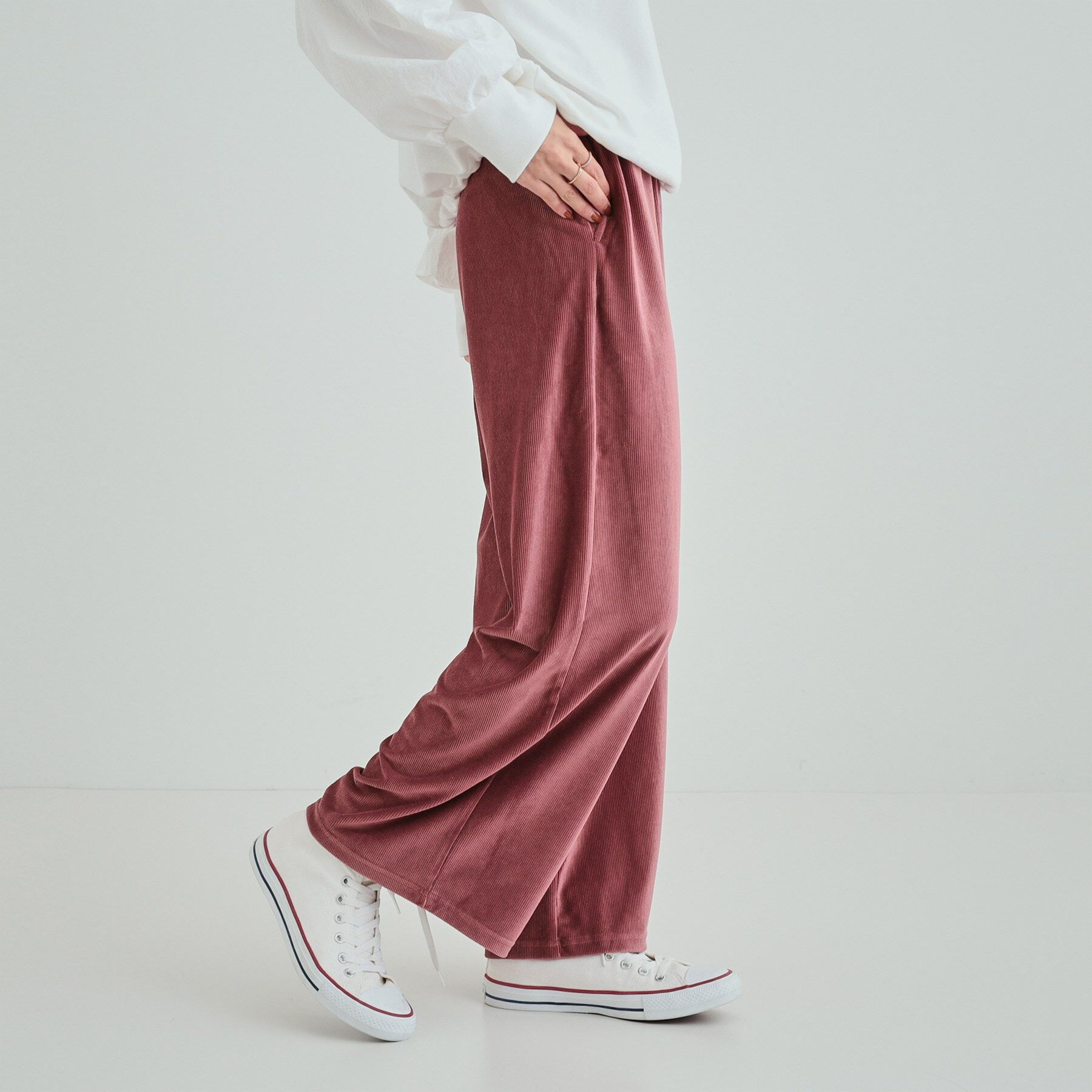 SHOO･LA･RUE「【S-LL】上品な光沢感 ベロアリブイージーパンツ」|その他|