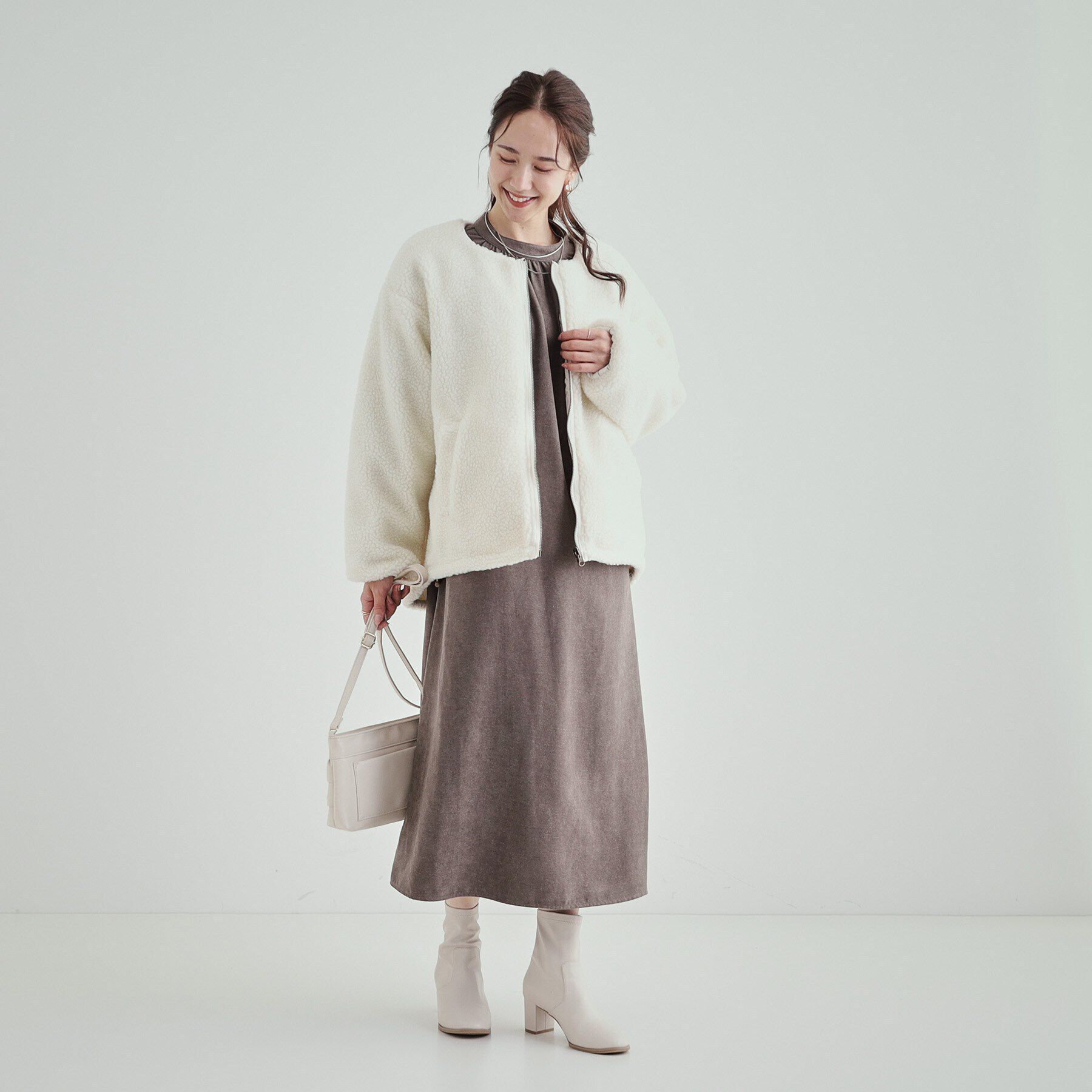 SHOO･LA･RUE「【S-LL/リバーシブル】首まわりすっきり ボア&times;キルト ノーカラーブルゾン」|ブルゾン・スタジャン|