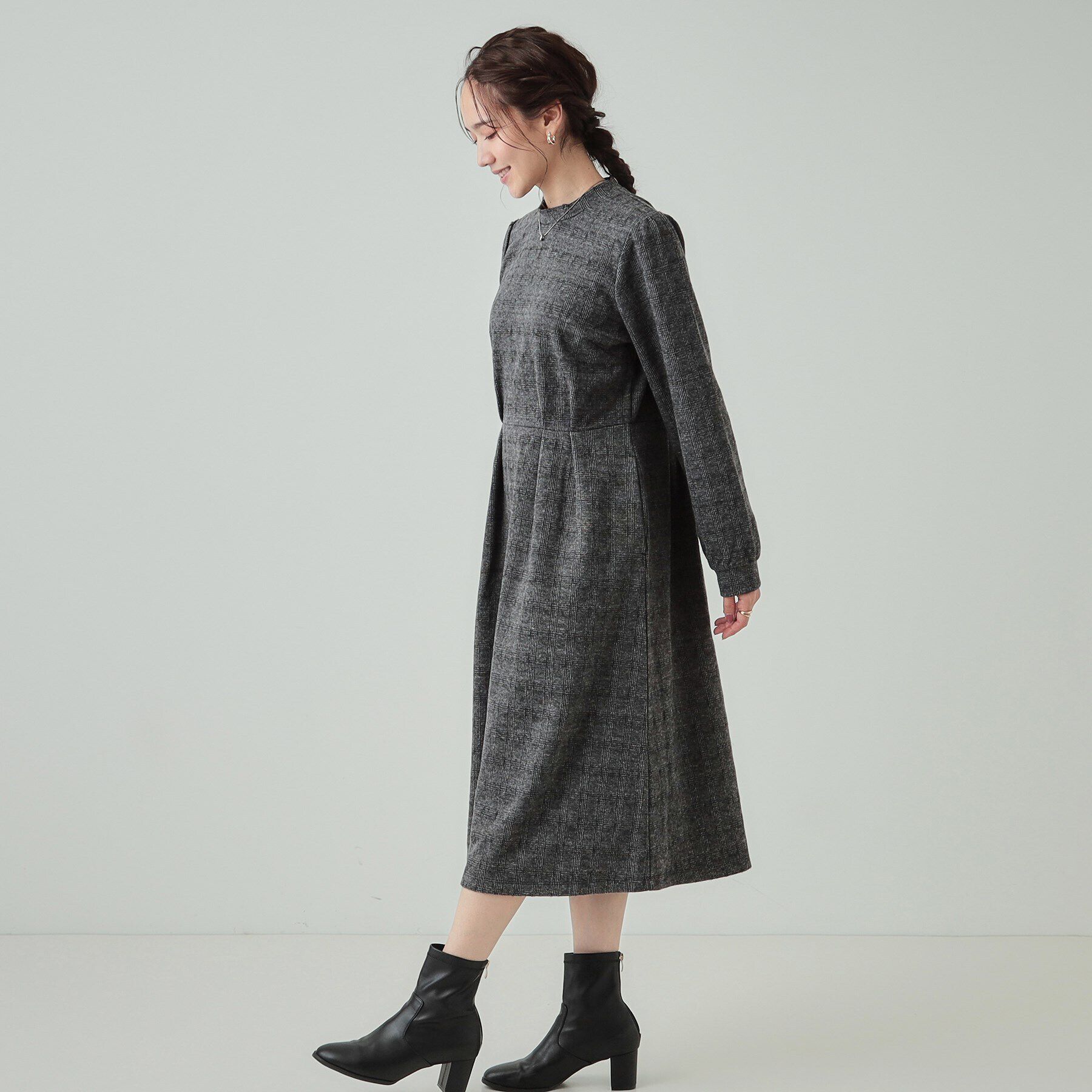 SHOO･LA･RUE「【S-LL】チェック柄 ウエストタックワンピース」|ワンピース|