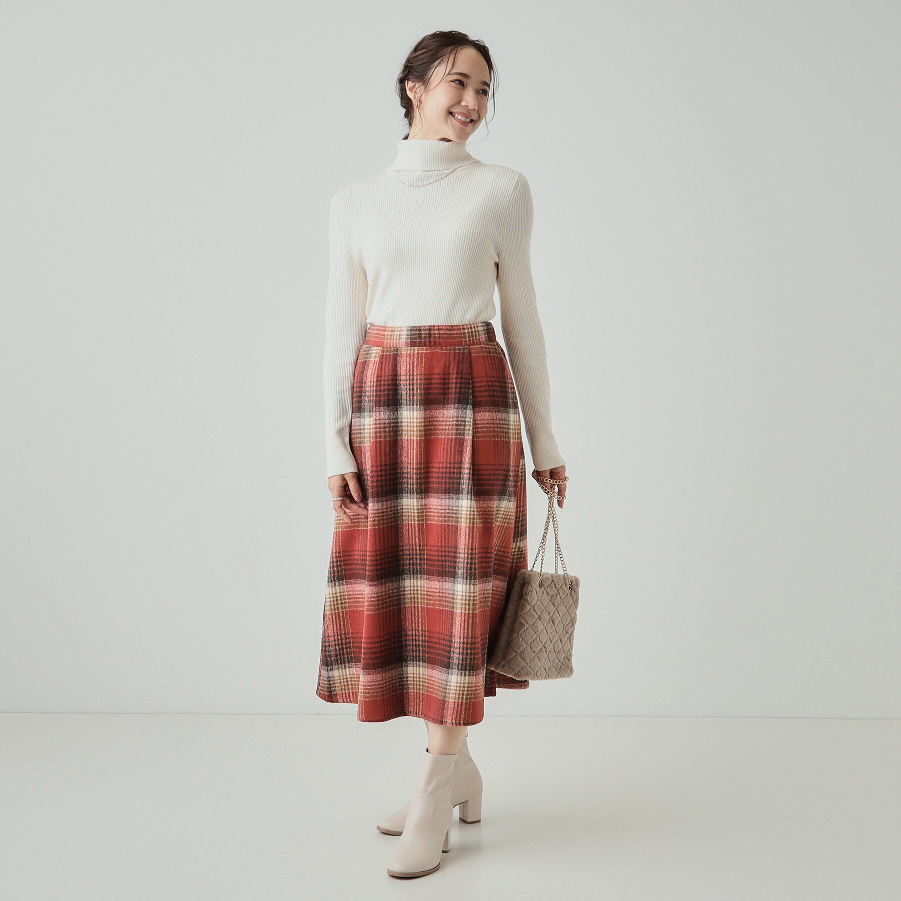 SHOO･LA･RUE「【S-LL】見た目もあったか シャギー調チェックフレアスカート」|スカート|