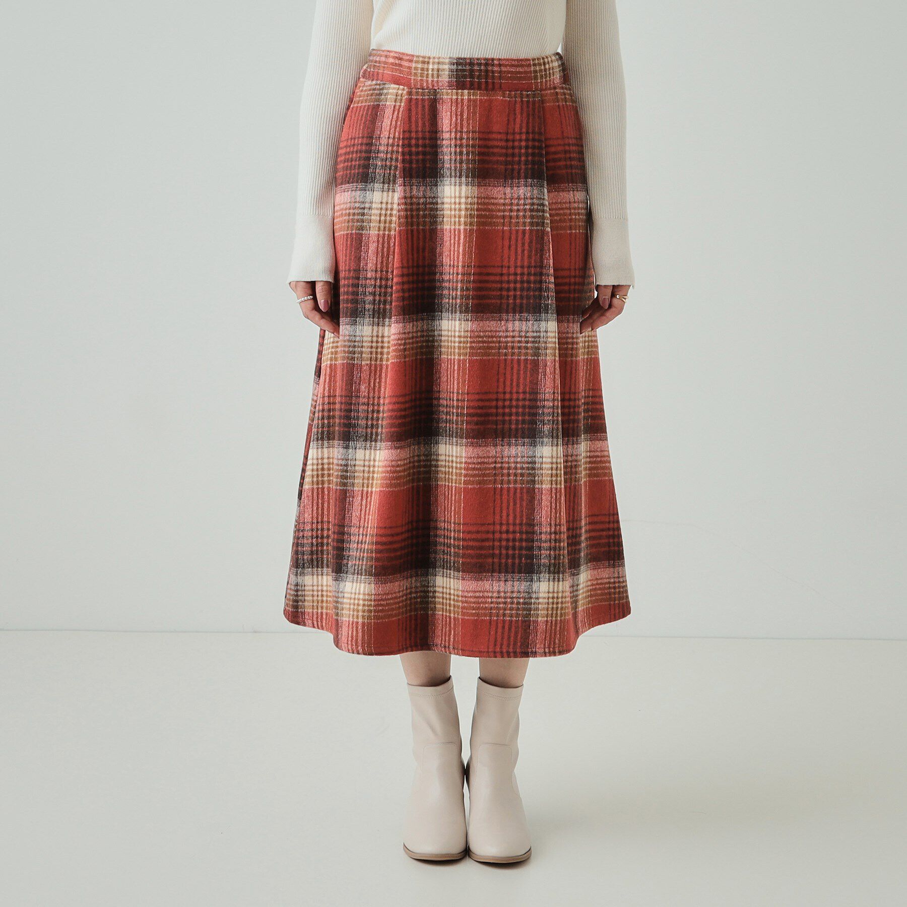 SHOO･LA･RUE「【S-LL】見た目もあったか シャギー調チェックフレアスカート」|スカート|