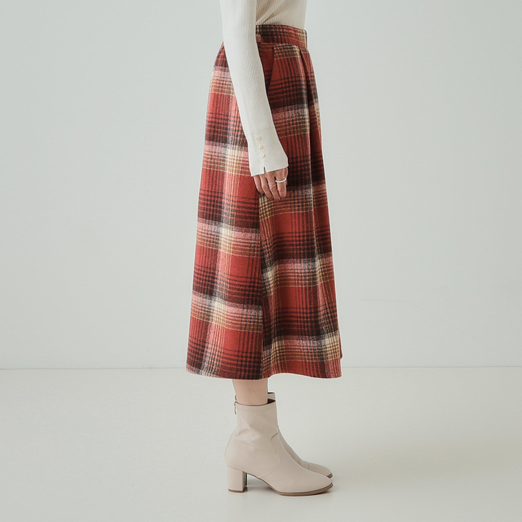 SHOO･LA･RUE「【S-LL】見た目もあったか シャギー調チェックフレアスカート」|スカート|