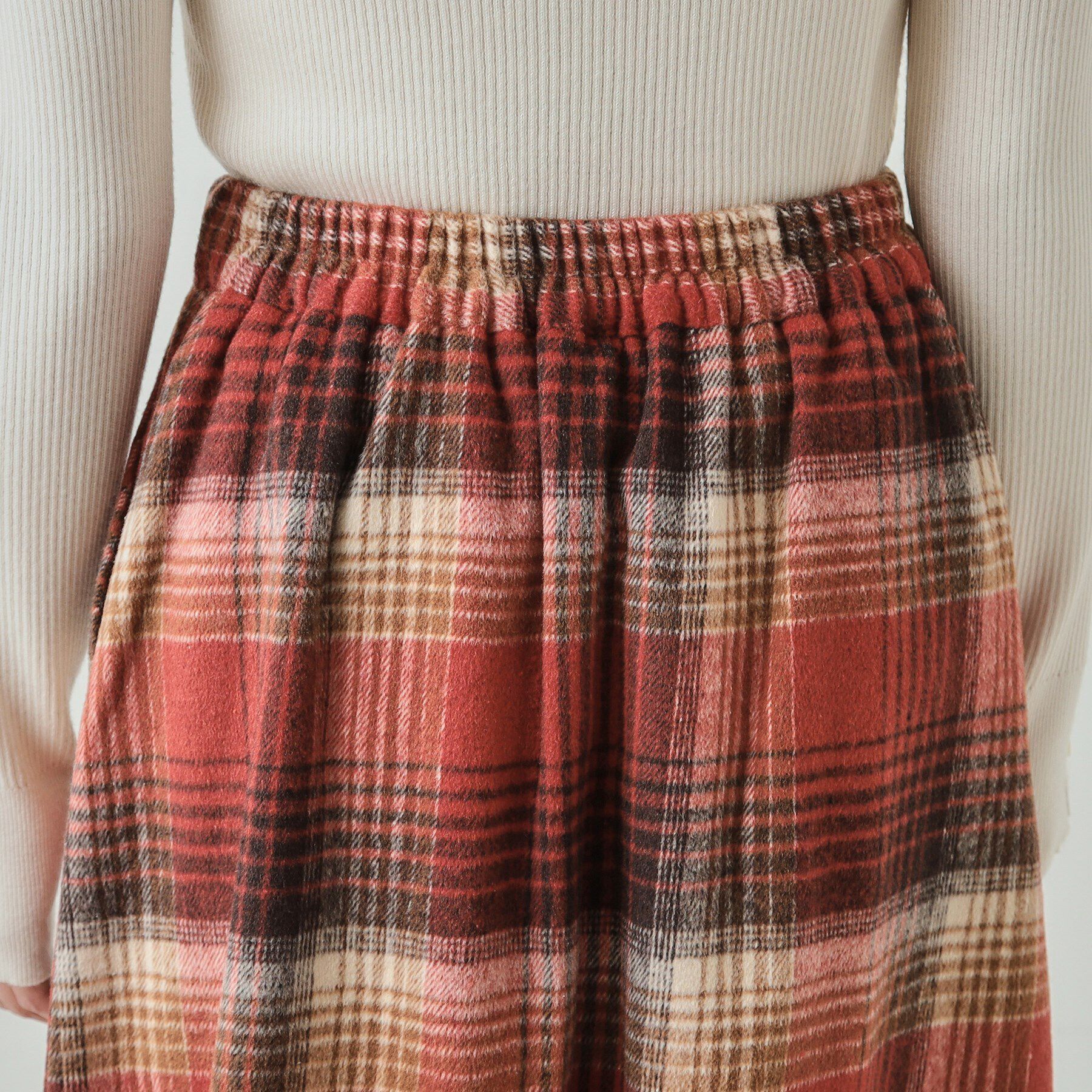 SHOO･LA･RUE「【S-LL】見た目もあったか シャギー調チェックフレアスカート」|スカート|