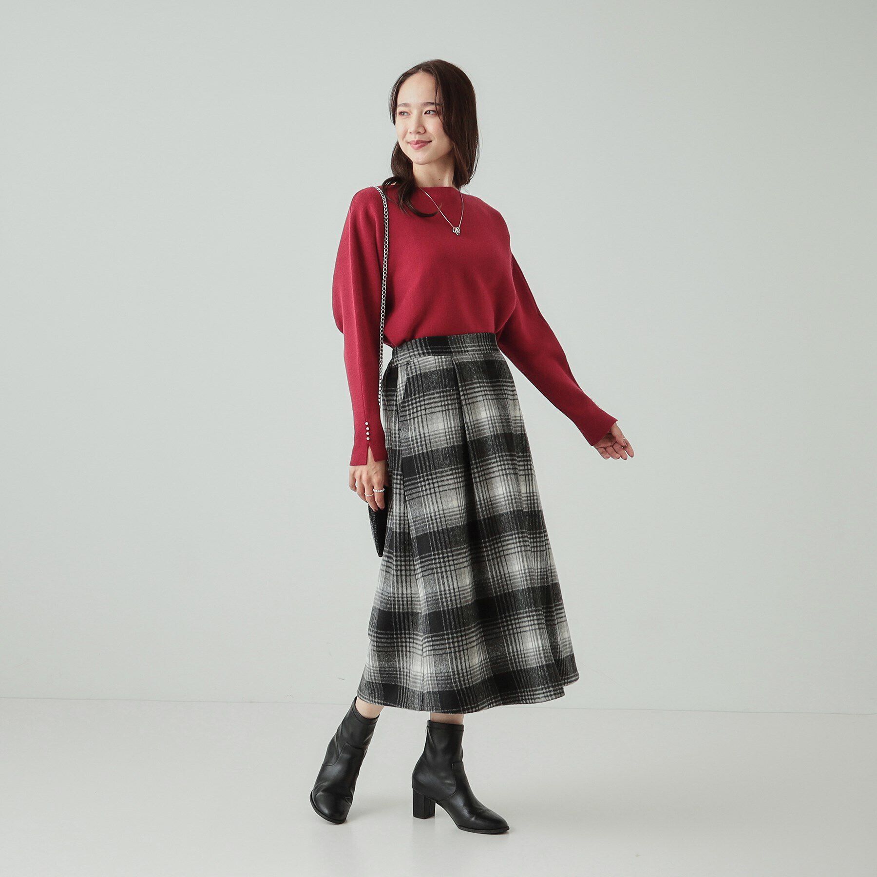 SHOO･LA･RUE「【S-LL】見た目もあったか シャギー調チェックフレアスカート」|スカート|