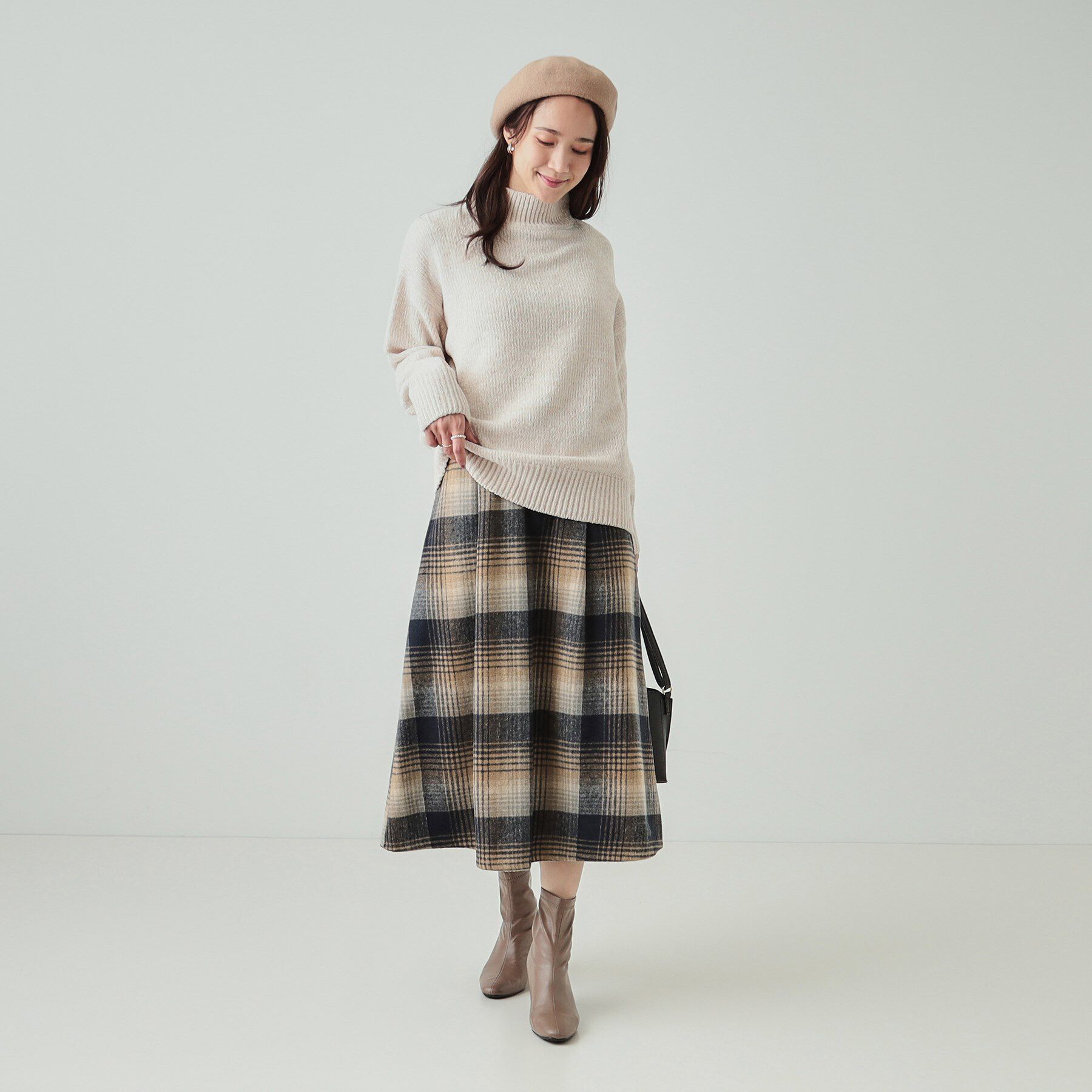 SHOO･LA･RUE「【S-LL】見た目もあったか シャギー調チェックフレアスカート」|スカート|