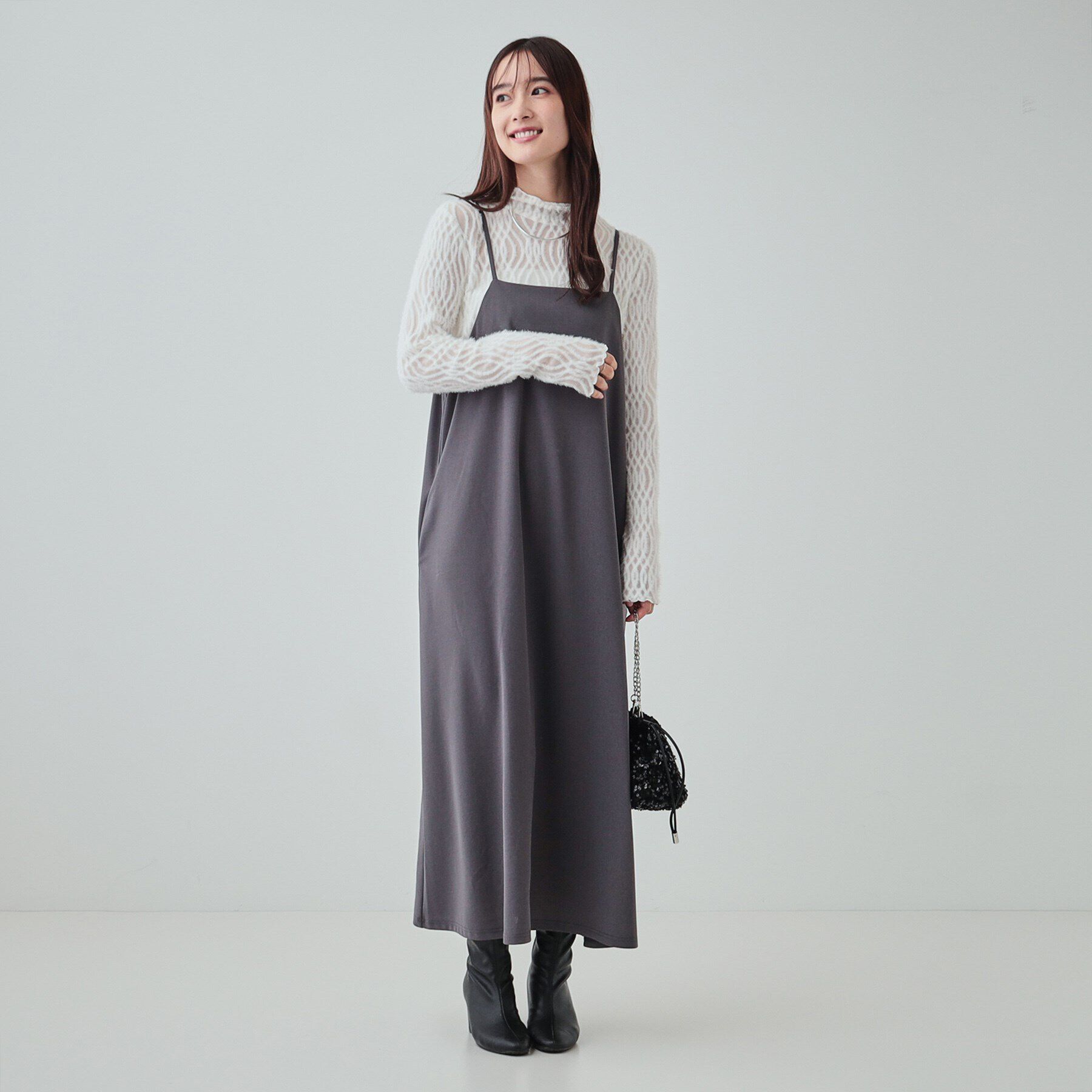 SHOO･LA･RUE「【S-LL/洗える】レイヤードコーデに ふわふわフェザー調ウェーブ柄インナー」|Tシャツ・カットソー|