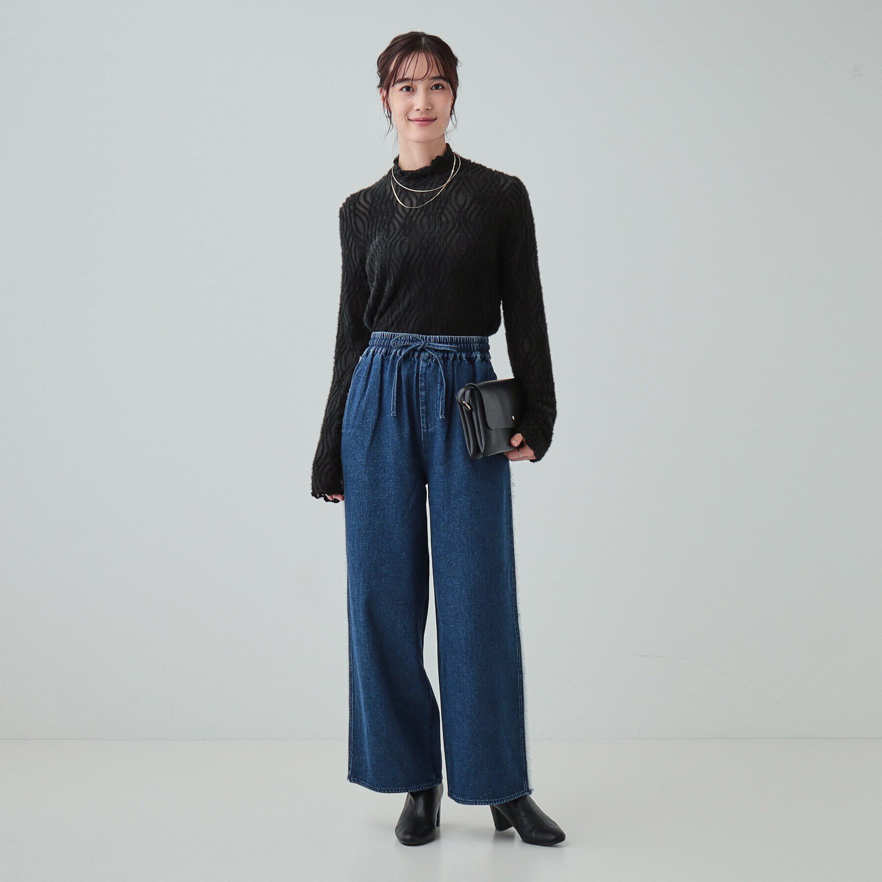 SHOO･LA･RUE「【S-LL/洗える】レイヤードコーデに ふわふわフェザー調ウェーブ柄インナー」|Tシャツ・カットソー|