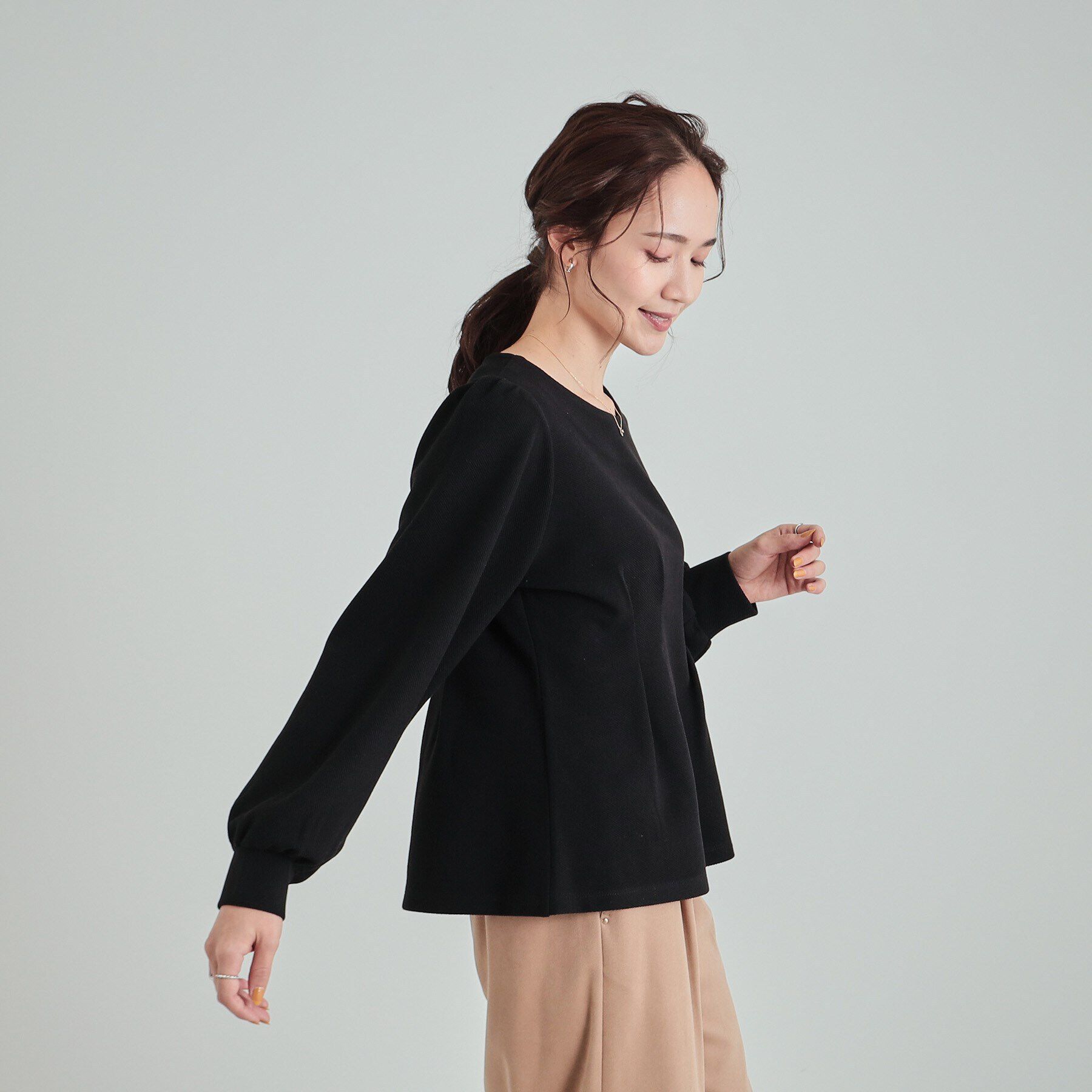 SHOO･LA･RUE「ウエストタックで綺麗にくびれる 起毛ペプラムトップス」|Tシャツ・カットソー|