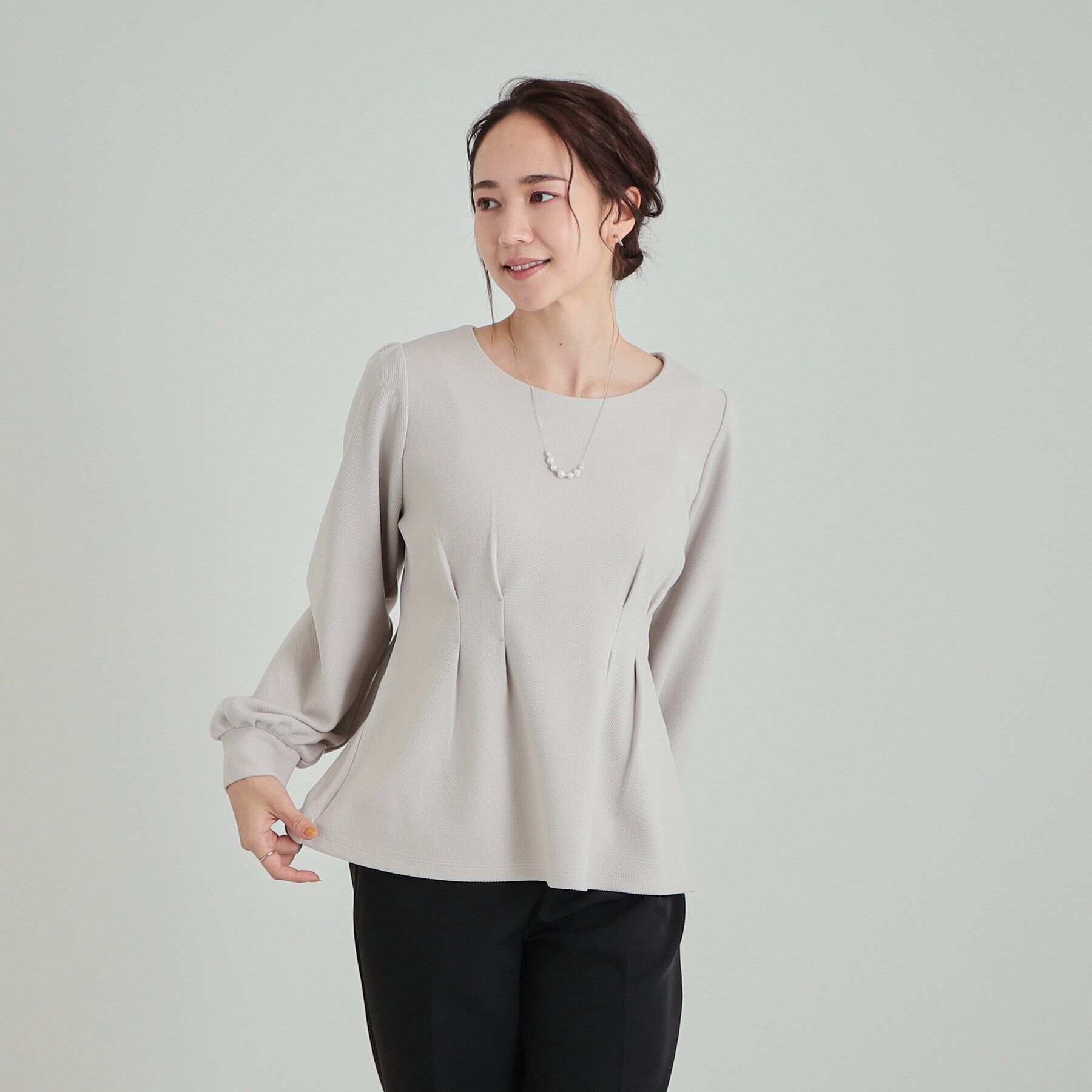 SHOO･LA･RUE「ウエストタックで綺麗にくびれる 起毛ペプラムトップス」|Tシャツ・カットソー|