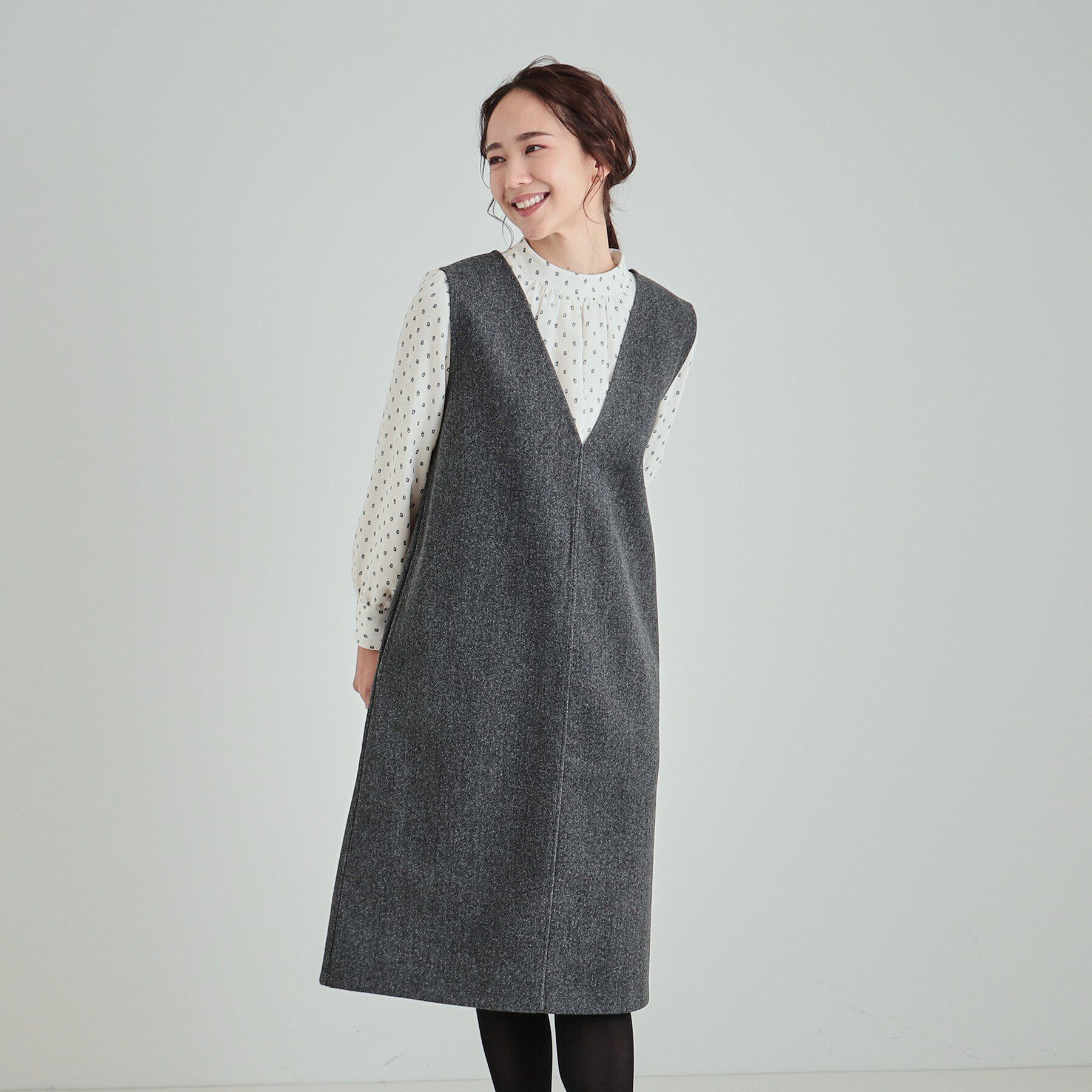 SHOO･LA･RUE「大人上品な ウール調Vネックジャンドレ」|ワンピース|