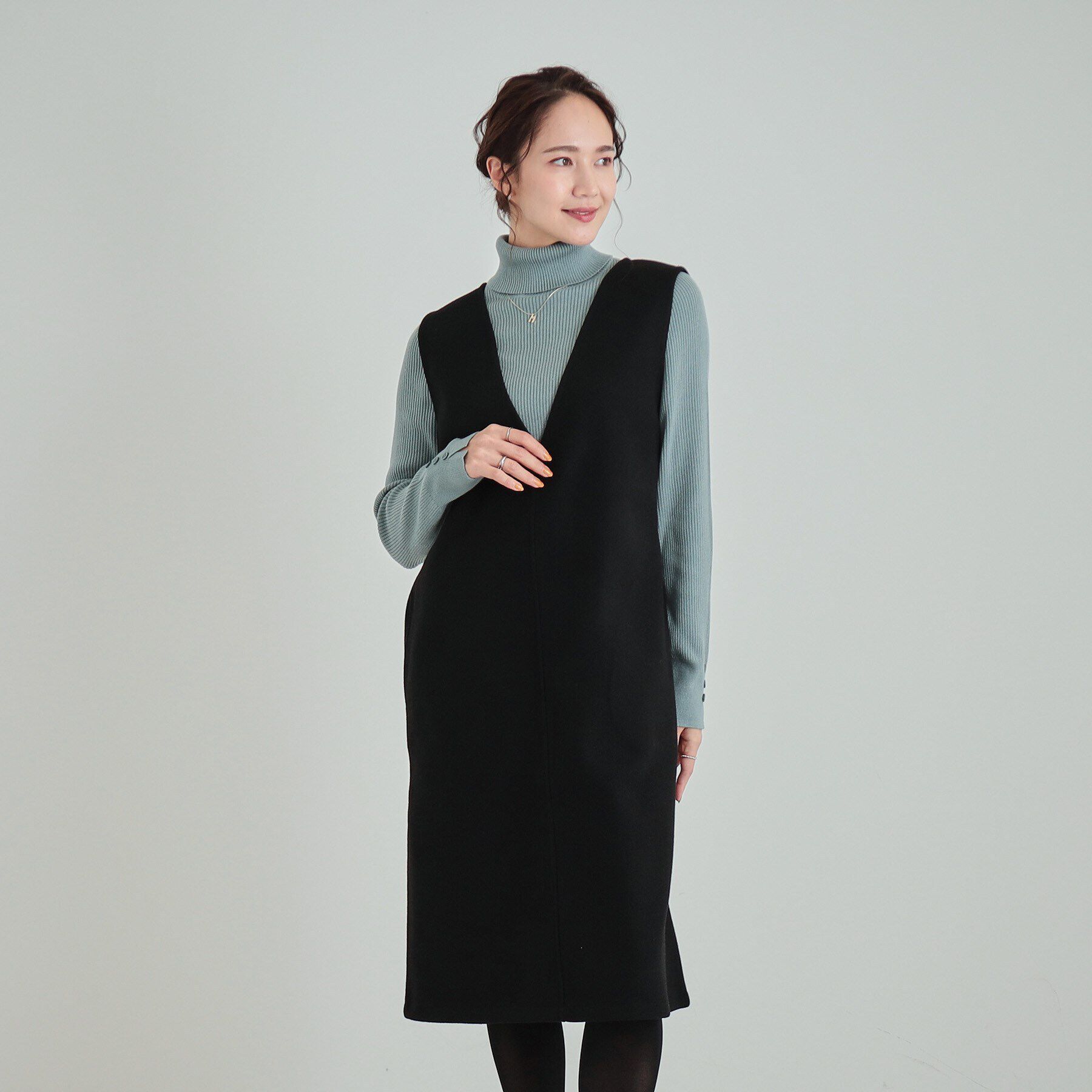 SHOO･LA･RUE「大人上品な ウール調Vネックジャンドレ」|ワンピース|