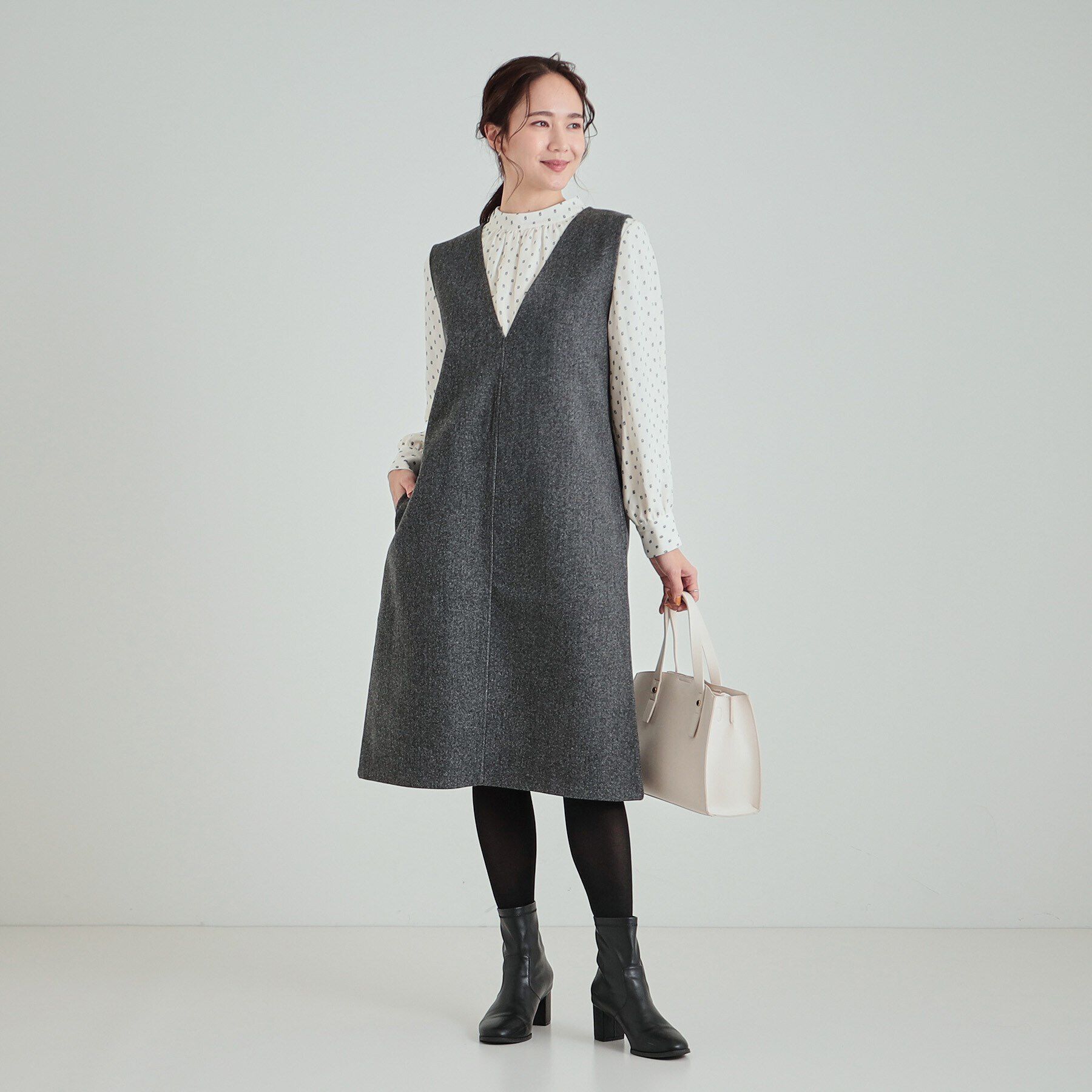 SHOO･LA･RUE「大人上品な ウール調Vネックジャンドレ」|ワンピース|